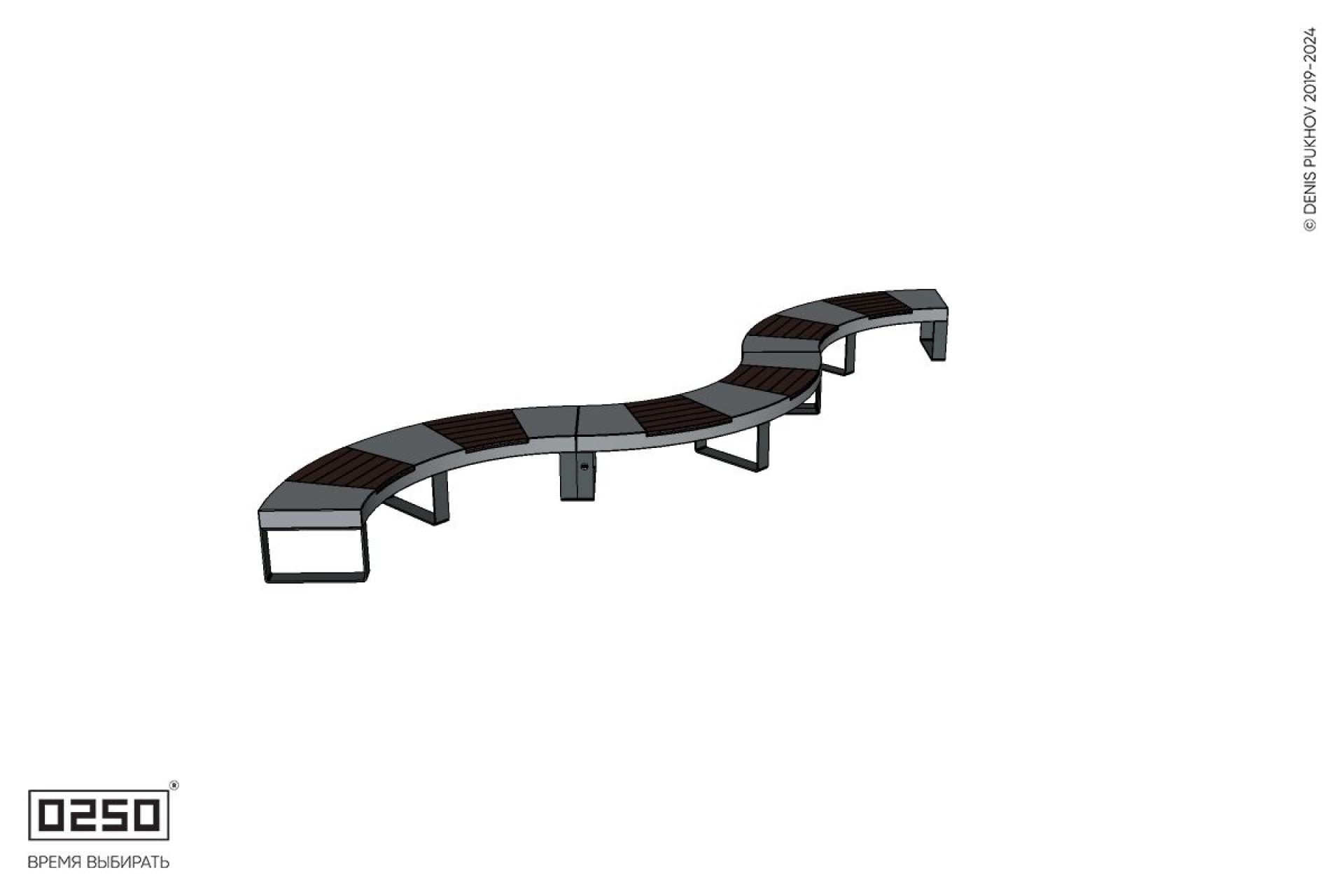 Уличная Изогнутая скамейка на ножках трехпролетная малого радиуса производство 0250