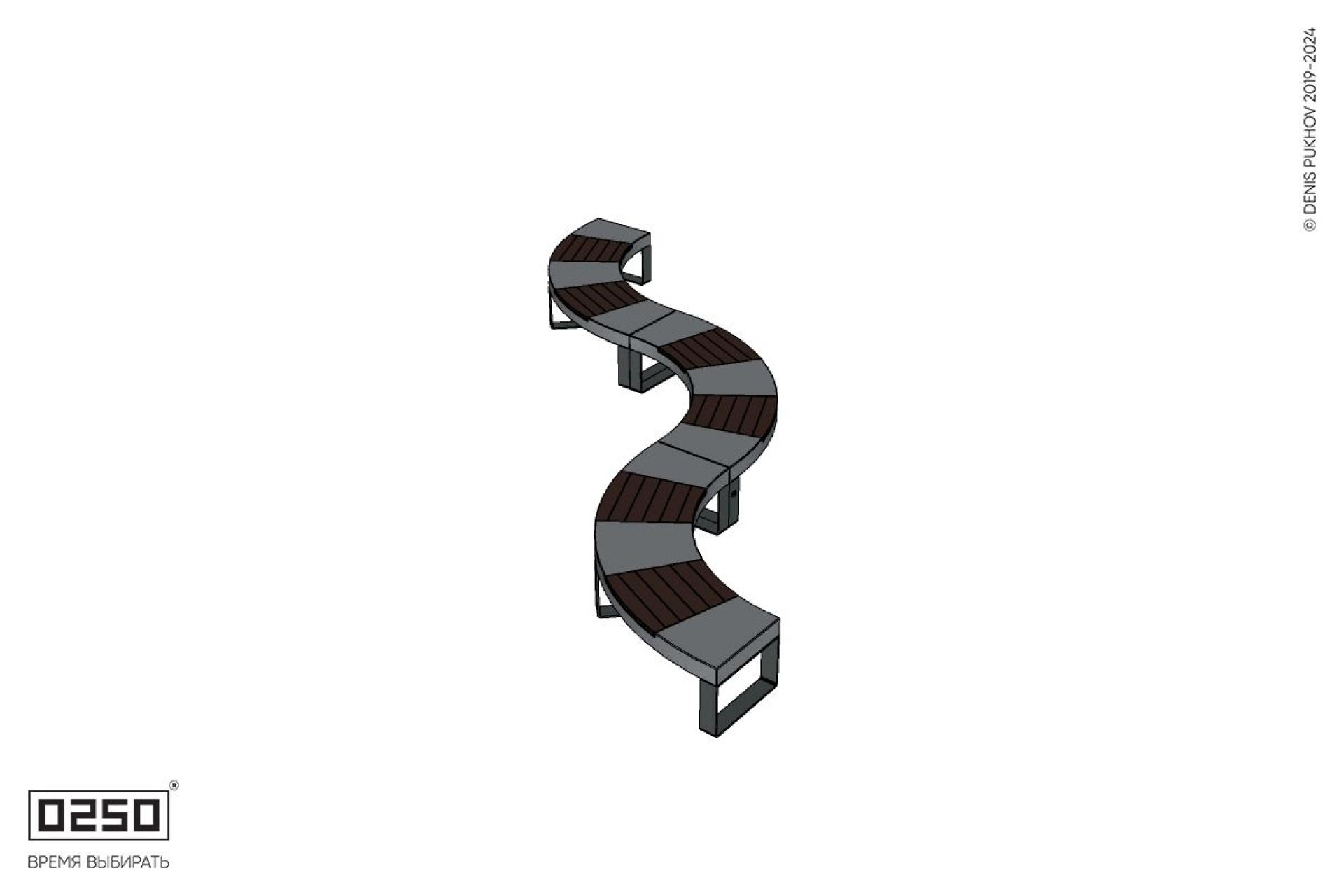 Уличная Изогнутая скамейка на ножках трехпролетная малого радиуса производство 0250