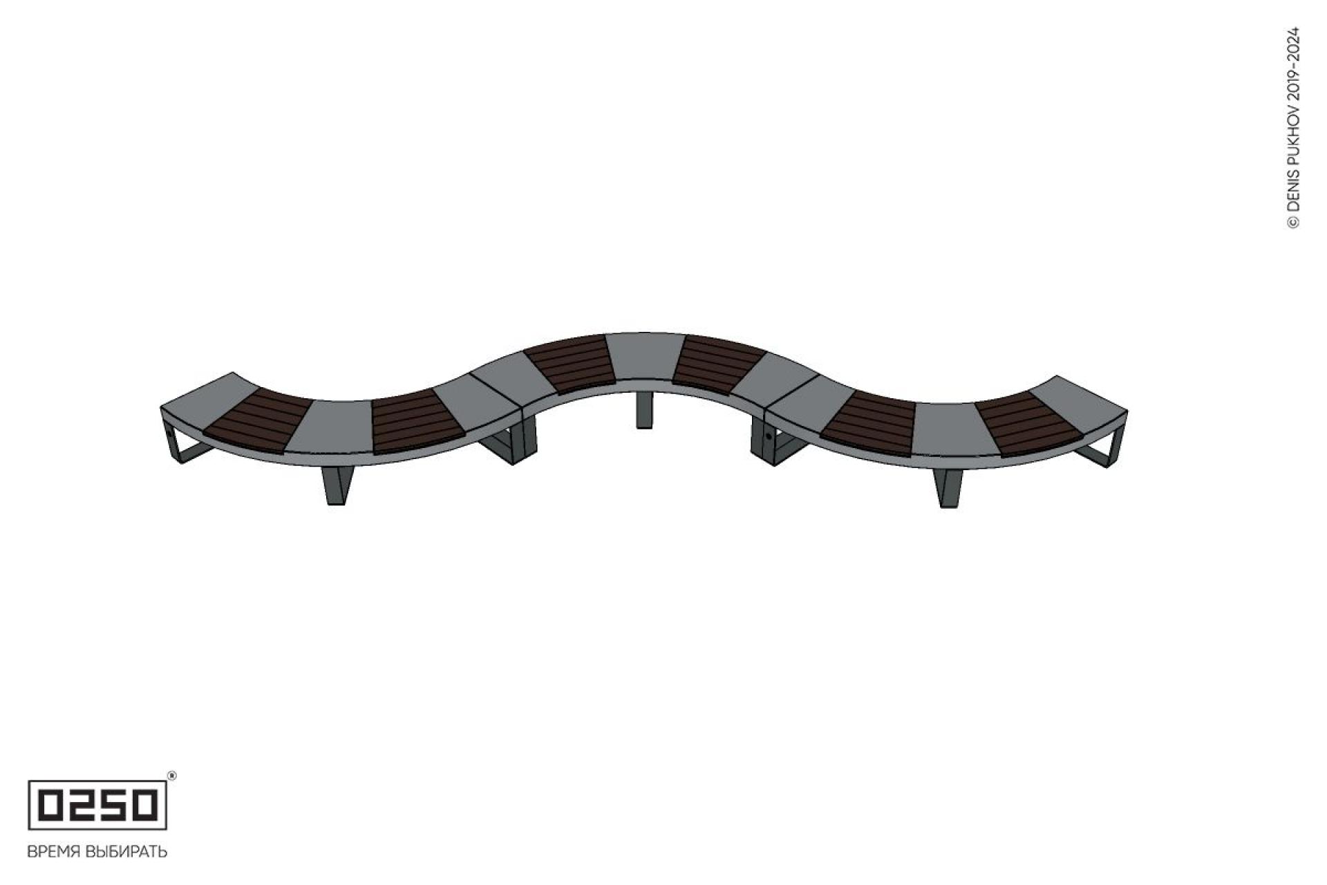 Уличная Изогнутая скамейка на ножках трехпролетная малого радиуса производство 0250