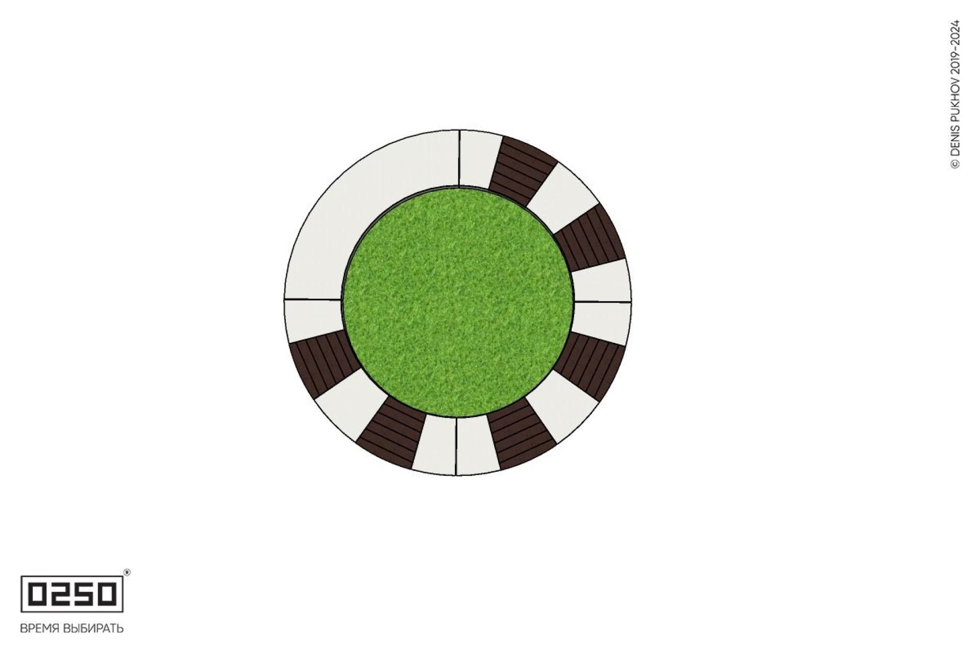 Уличная Кольцевая скамейка цветник малого радиуса на блоке с комбинированным настилом производство 0250