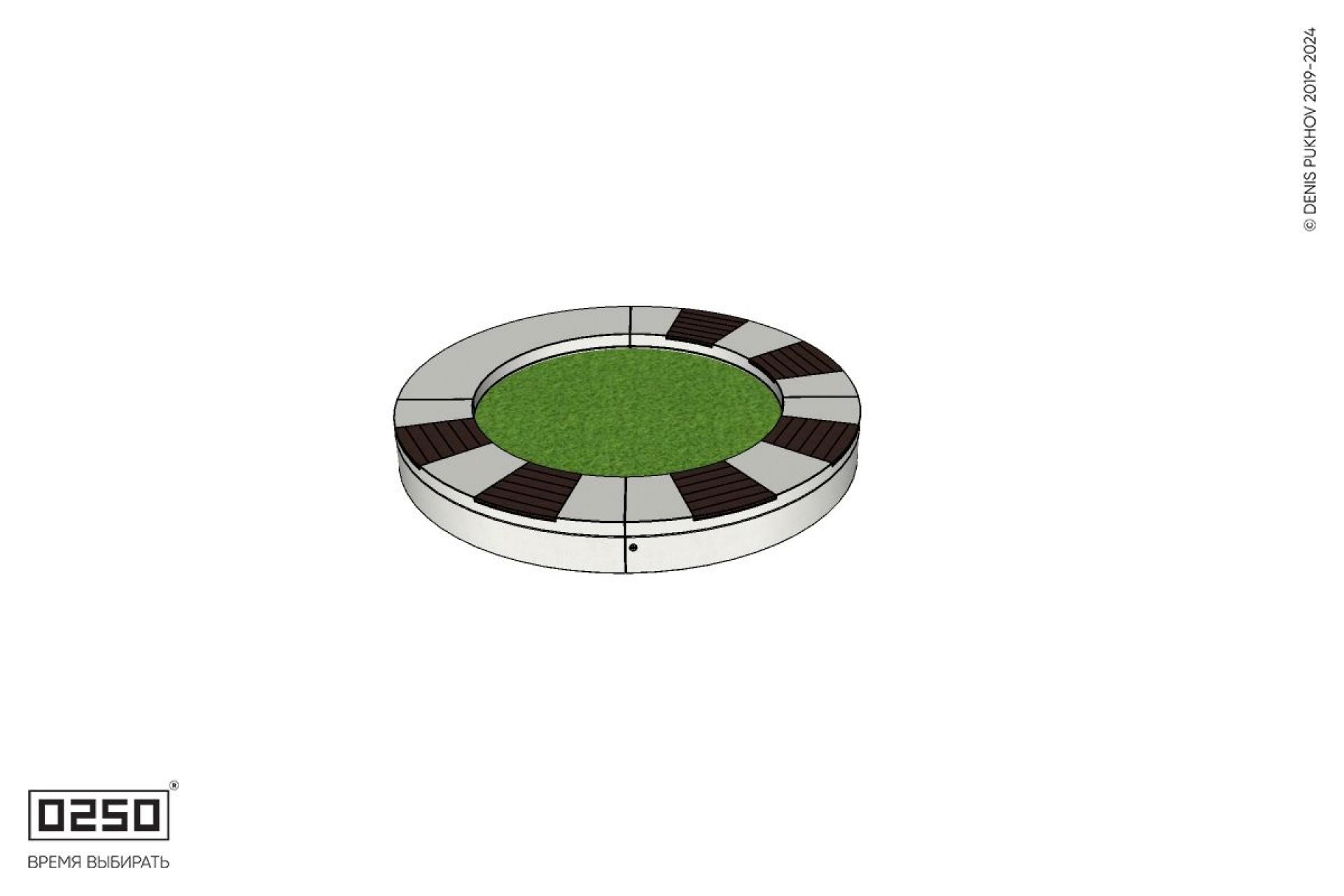 Уличная Кольцевая скамейка цветник малого радиуса на блоке с комбинированным настилом производство 0250, modul+
