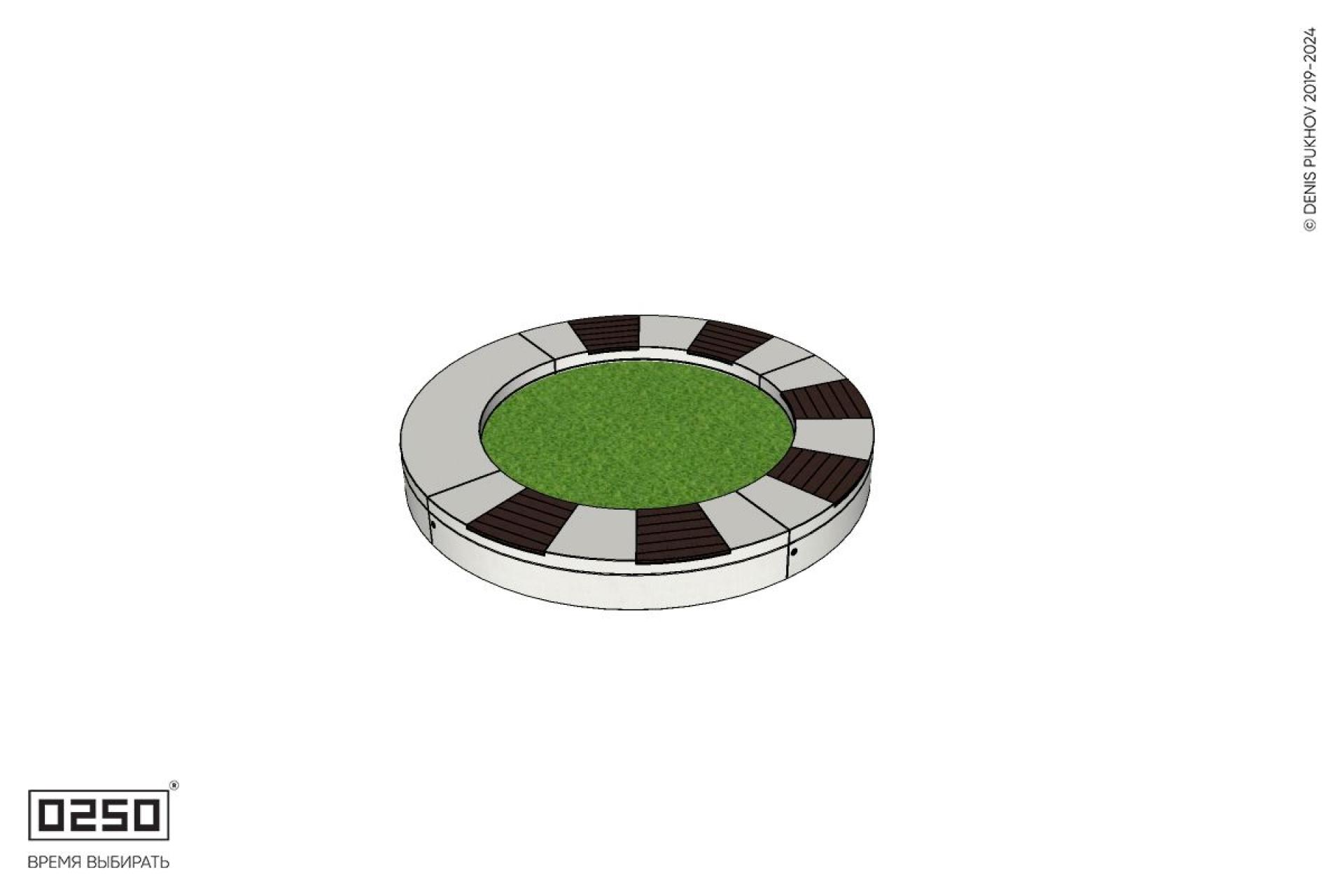 Уличная Кольцевая скамейка цветник малого радиуса на блоке с комбинированным настилом производство 0250