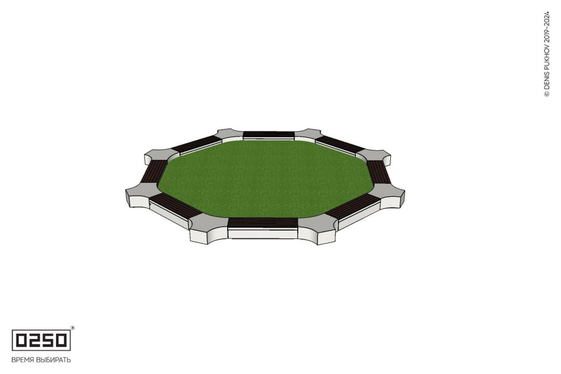 Уличная Кольцевая скамейка цветник с внешними модулями трилистник производство 0250