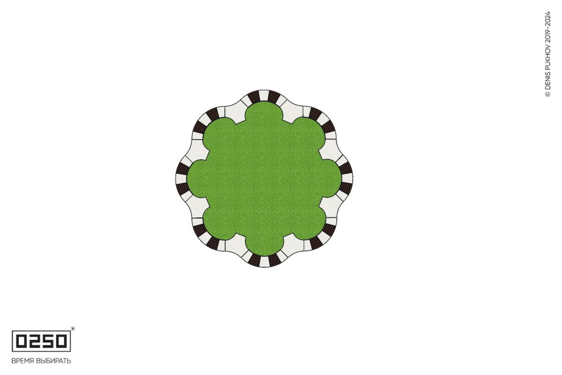 Уличная Кольцевая скамейка цветник с внутренними модулями трилистник производство 0250