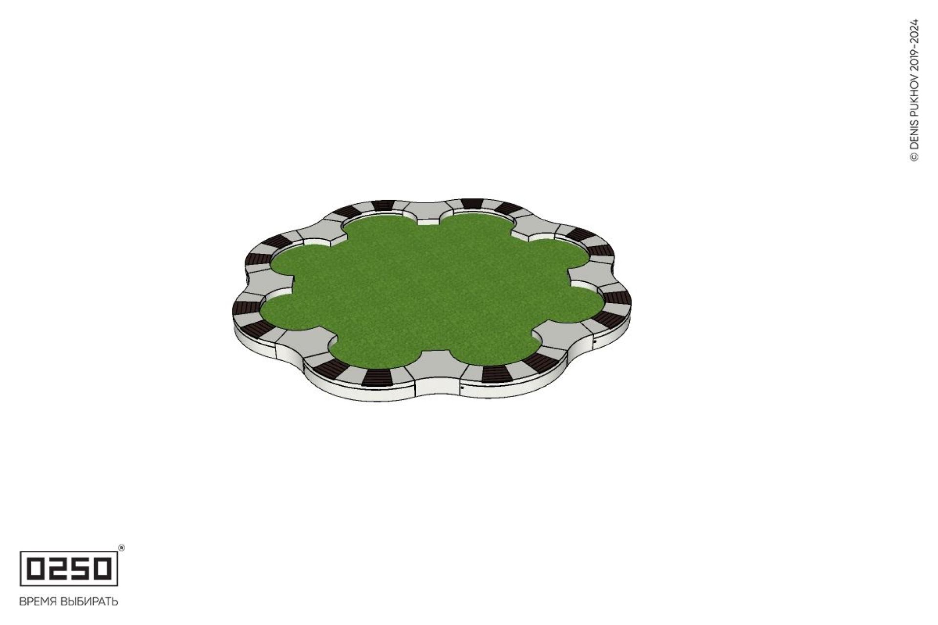 Уличная Кольцевая скамейка цветник с внутренними модулями трилистник производство 0250