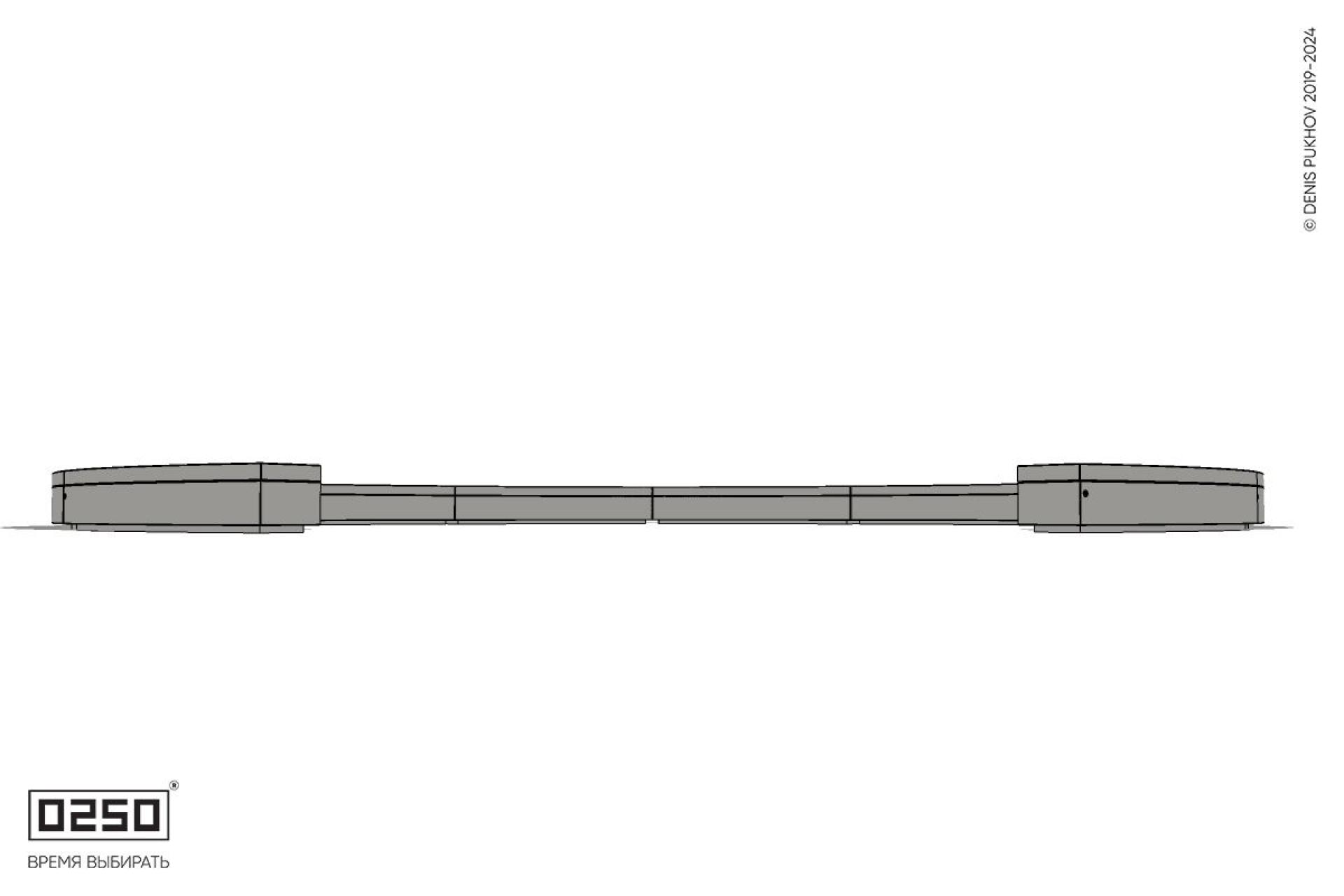 Уличная Бетонная с-образная скамейка  десятипролетная большого радиуса на блоке производство 0250
