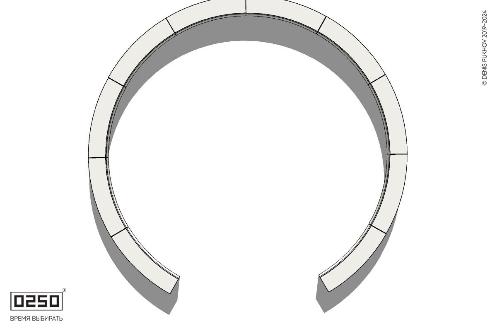 Уличная Бетонная с-образная скамейка  десятипролетная большого радиуса на блоке производство 0250, module