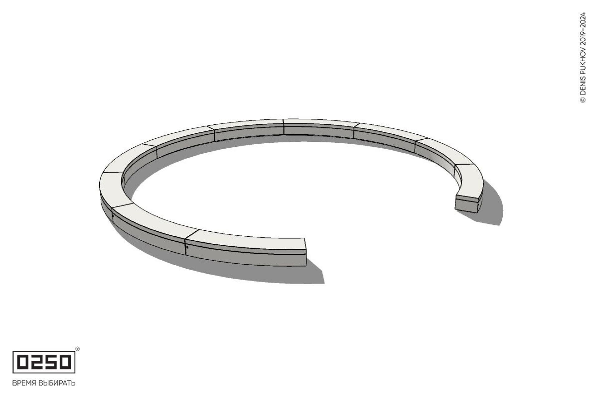 Уличная Бетонная с-образная скамейка  десятипролетная большого радиуса на блоке производство 0250