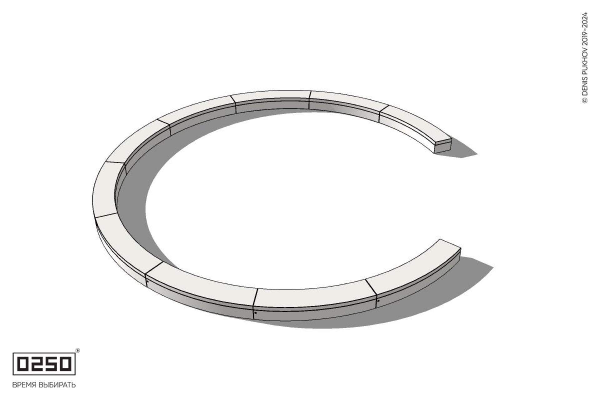 Уличная Бетонная с-образная скамейка  десятипролетная большого радиуса на блоке производство 0250