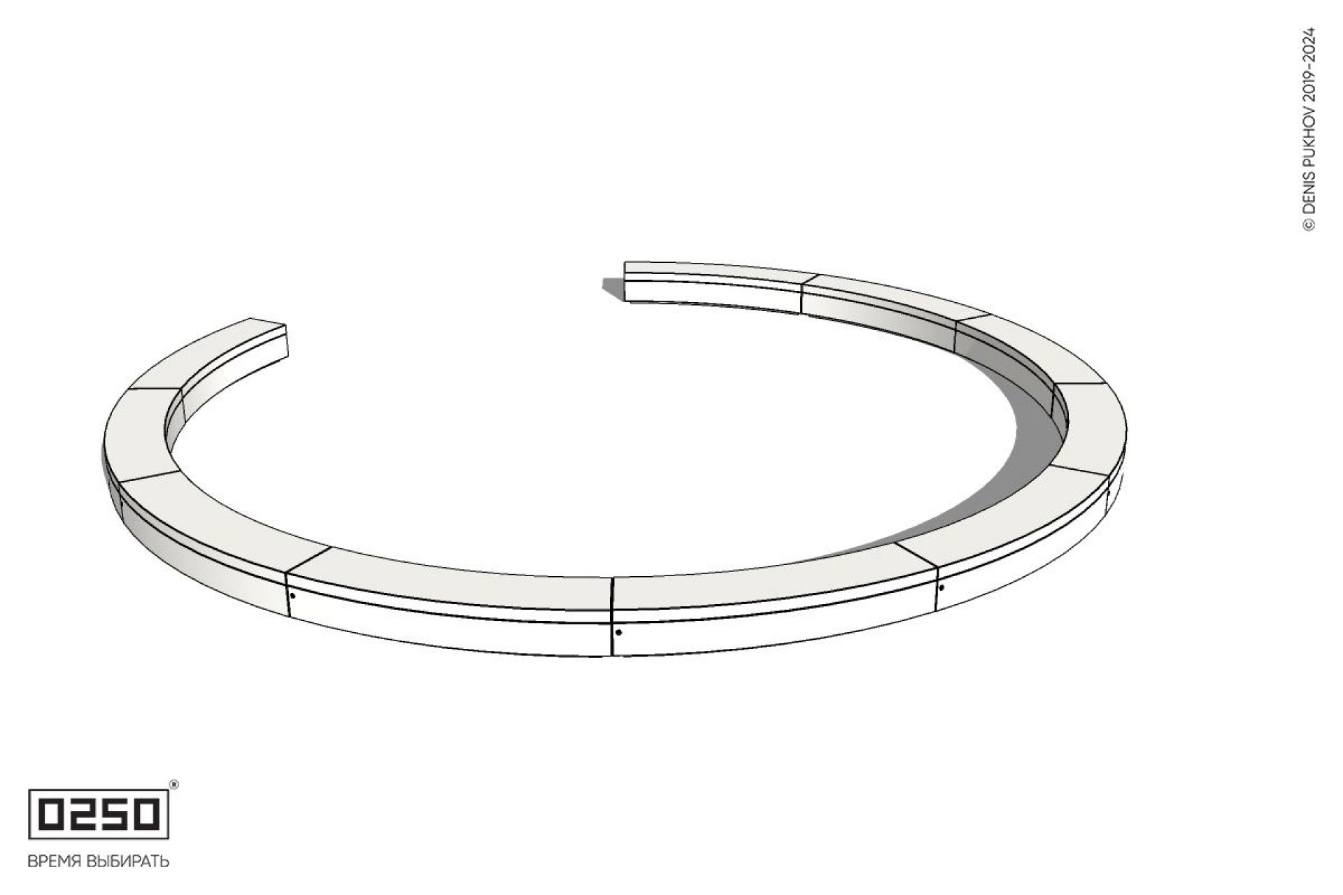 Уличная Бетонная с-образная скамейка  десятипролетная большого радиуса на блоке производство 0250