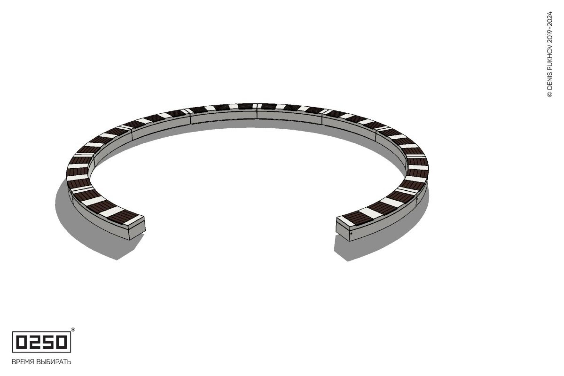 Уличная Скамейка кольцевидная десятипролетная на блоке производство 0250