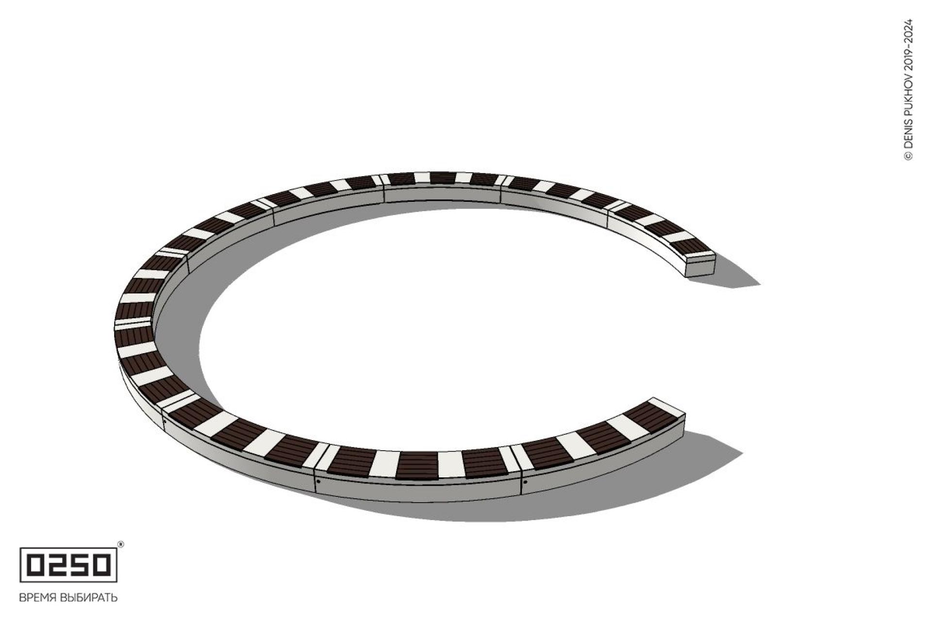 Уличная Скамейка кольцевидная десятипролетная на блоке производство 0250