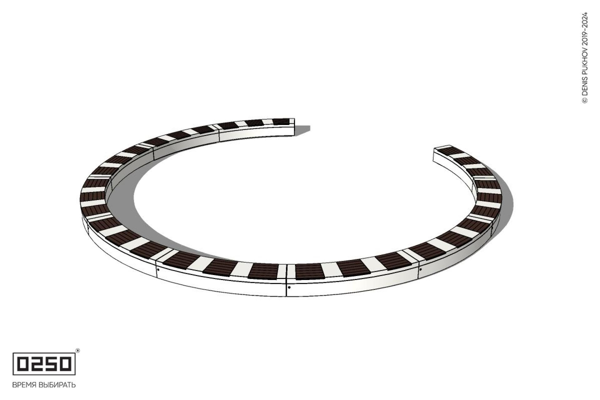 Уличная Скамейка кольцевидная десятипролетная на блоке производство 0250