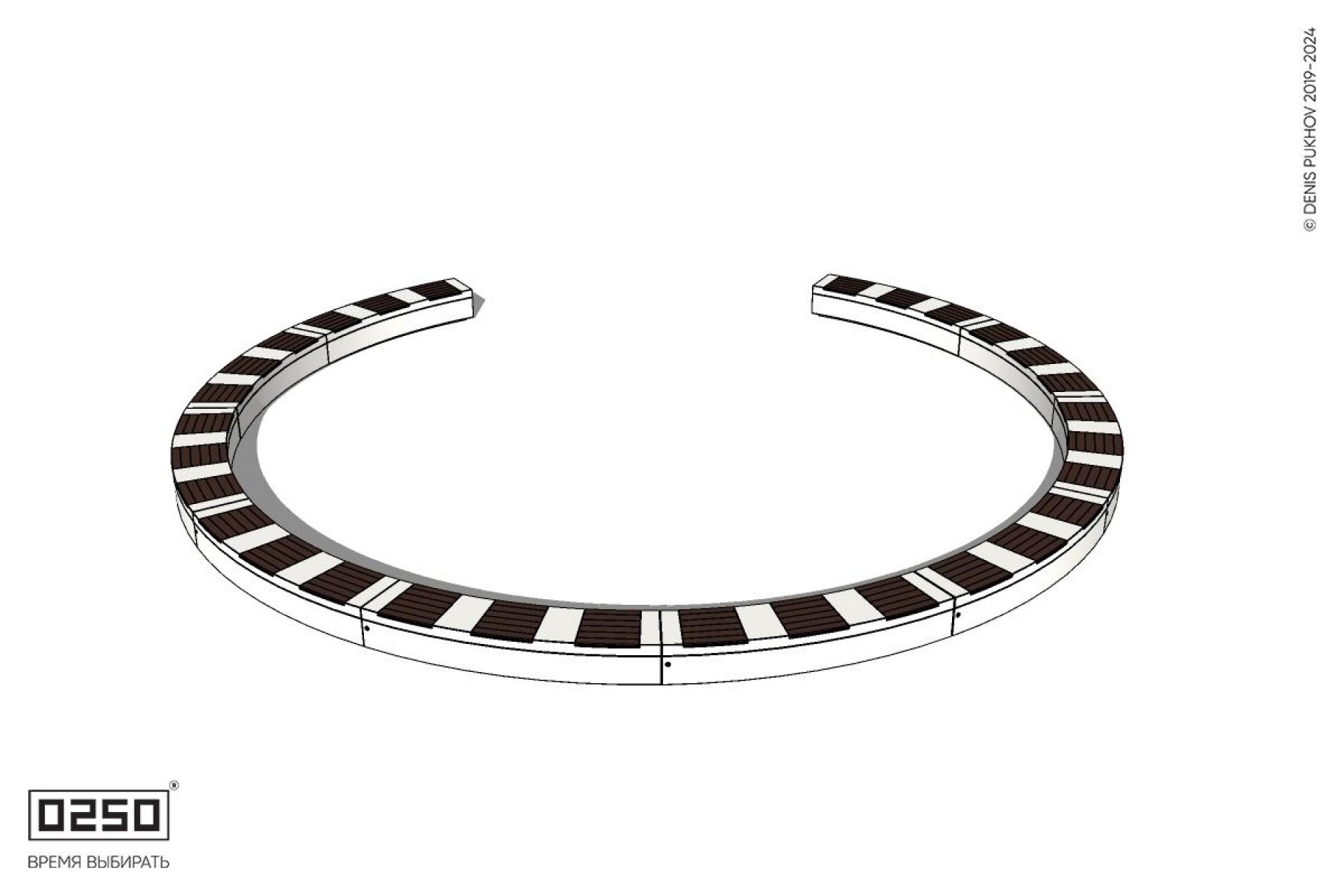 Уличная Скамейка кольцевидная десятипролетная на блоке производство 0250