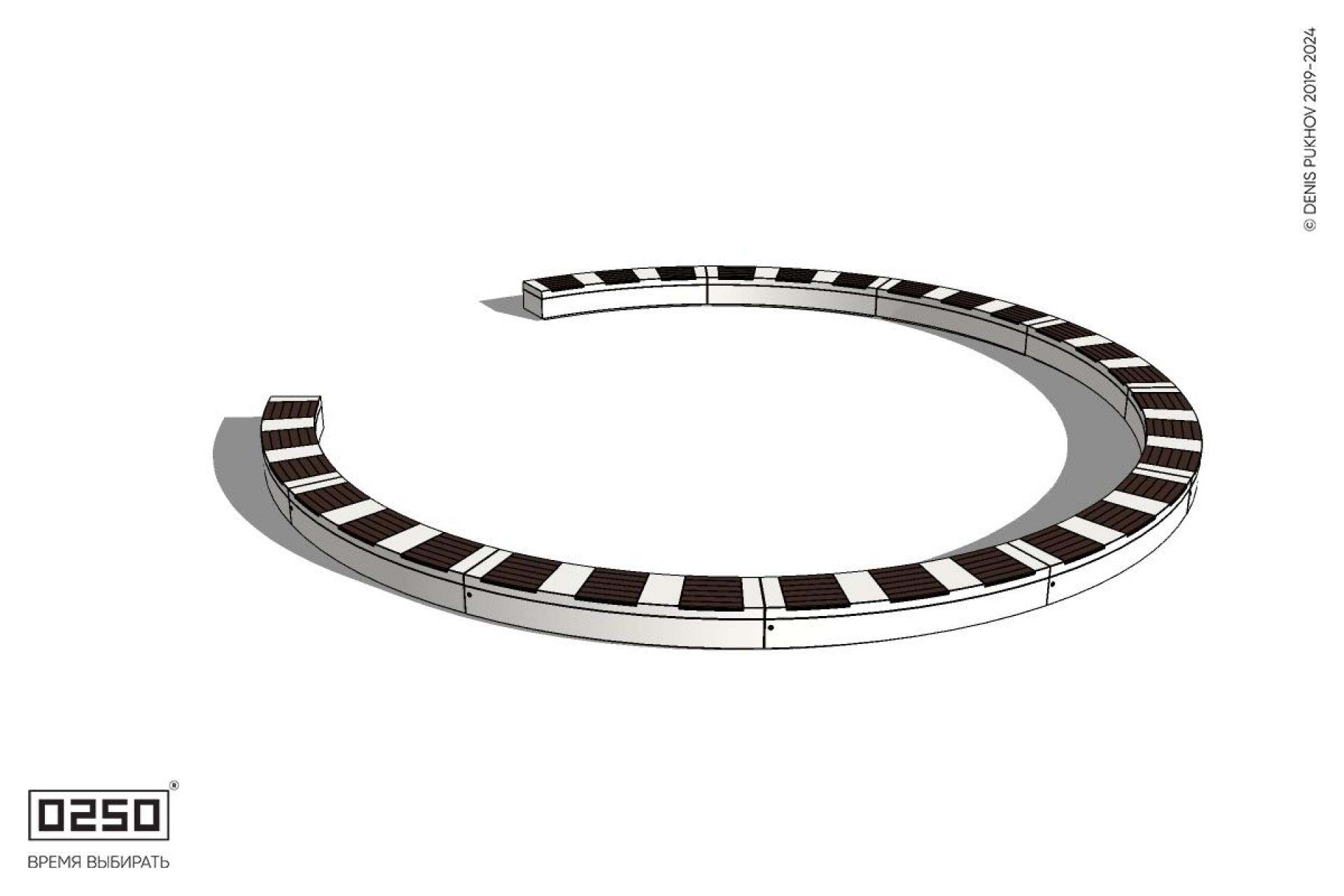 Уличная Скамейка кольцевидная десятипролетная на блоке производство 0250