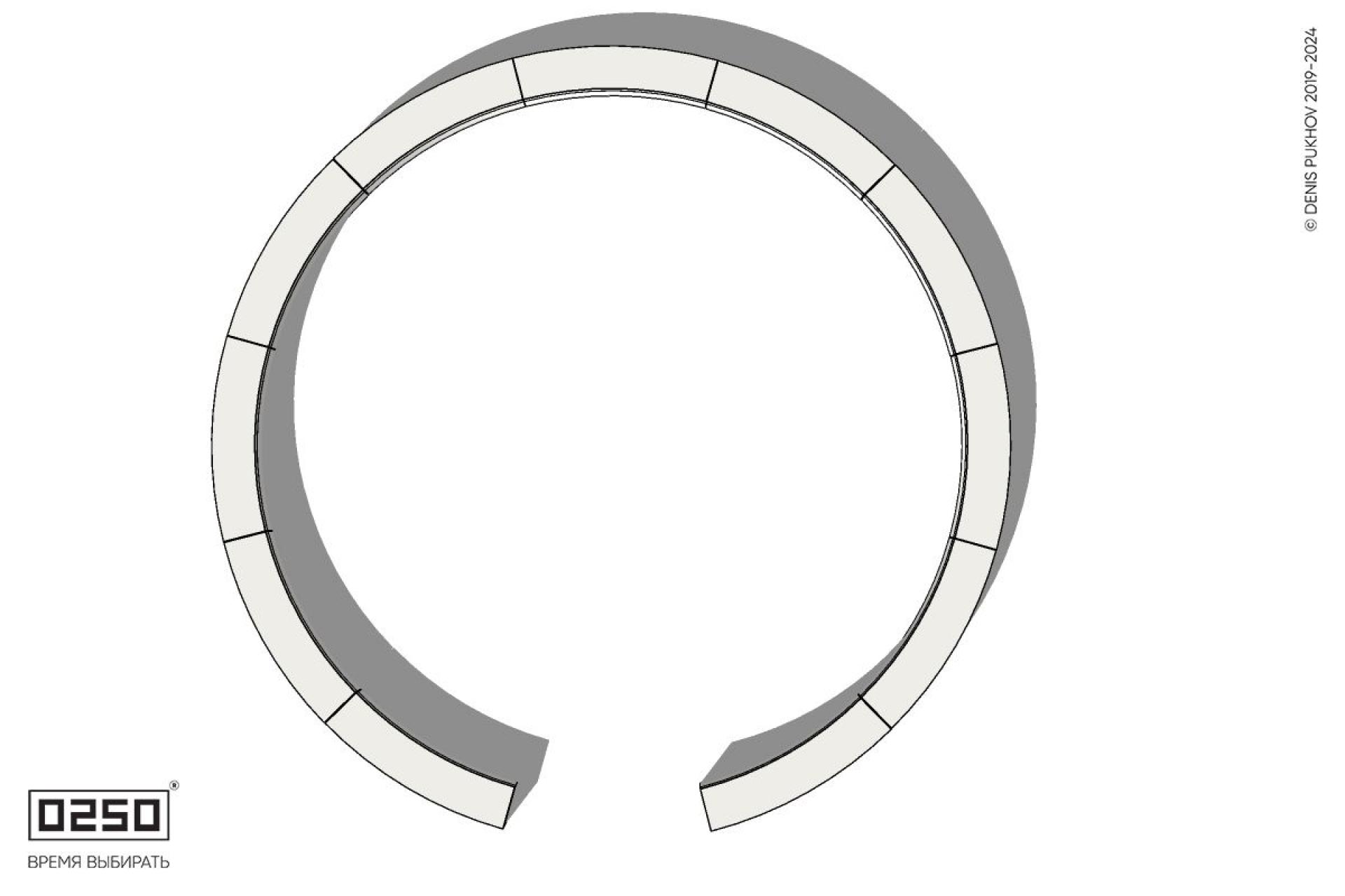 Уличная Бетонная с-образная скамейка  одиннадцатипролетная большого радиуса на блоке производство 0250, module