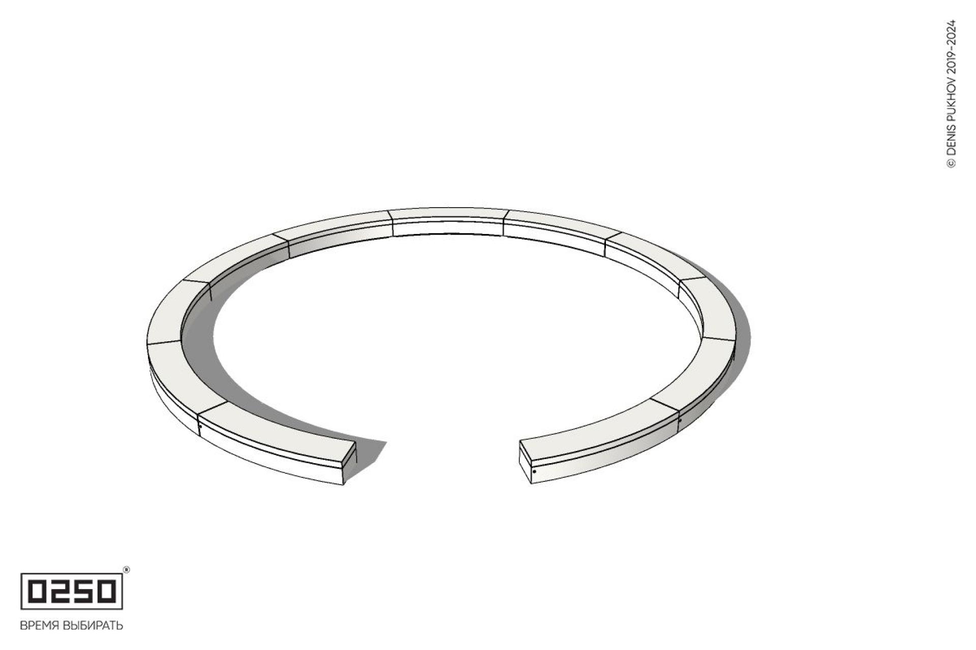 Уличная Бетонная с-образная скамейка  одиннадцатипролетная большого радиуса на блоке производство 0250