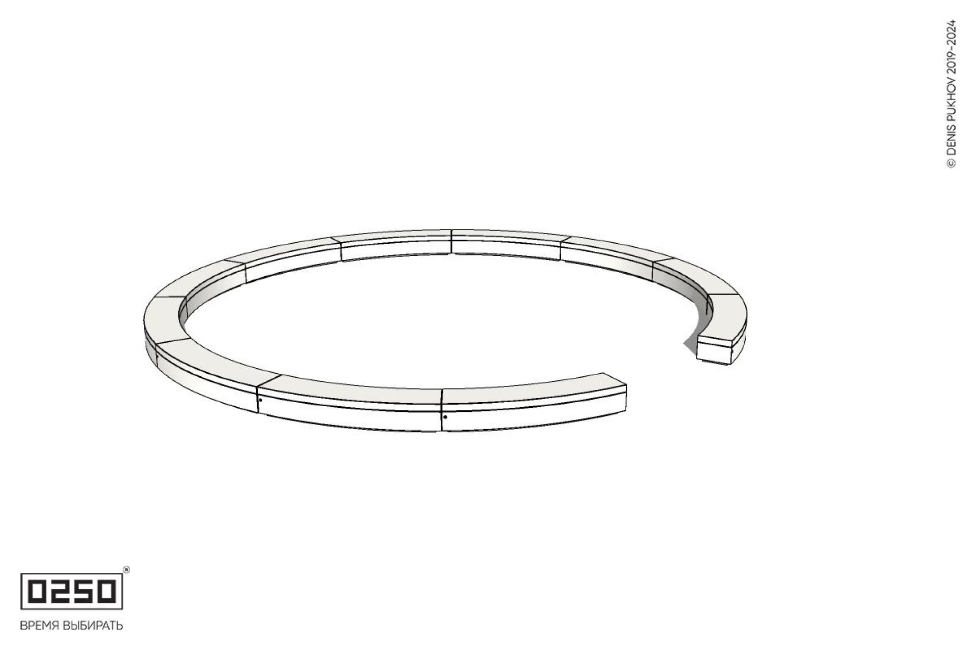 Уличная Бетонная с-образная скамейка  одиннадцатипролетная большого радиуса на блоке производство 0250