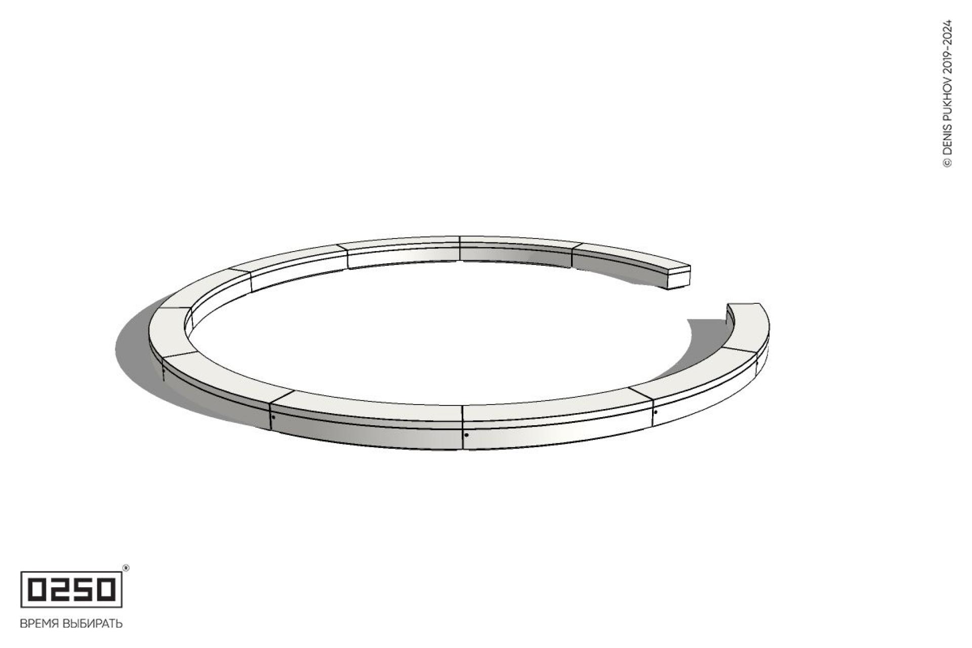 Уличная Бетонная с-образная скамейка  одиннадцатипролетная большого радиуса на блоке производство 0250