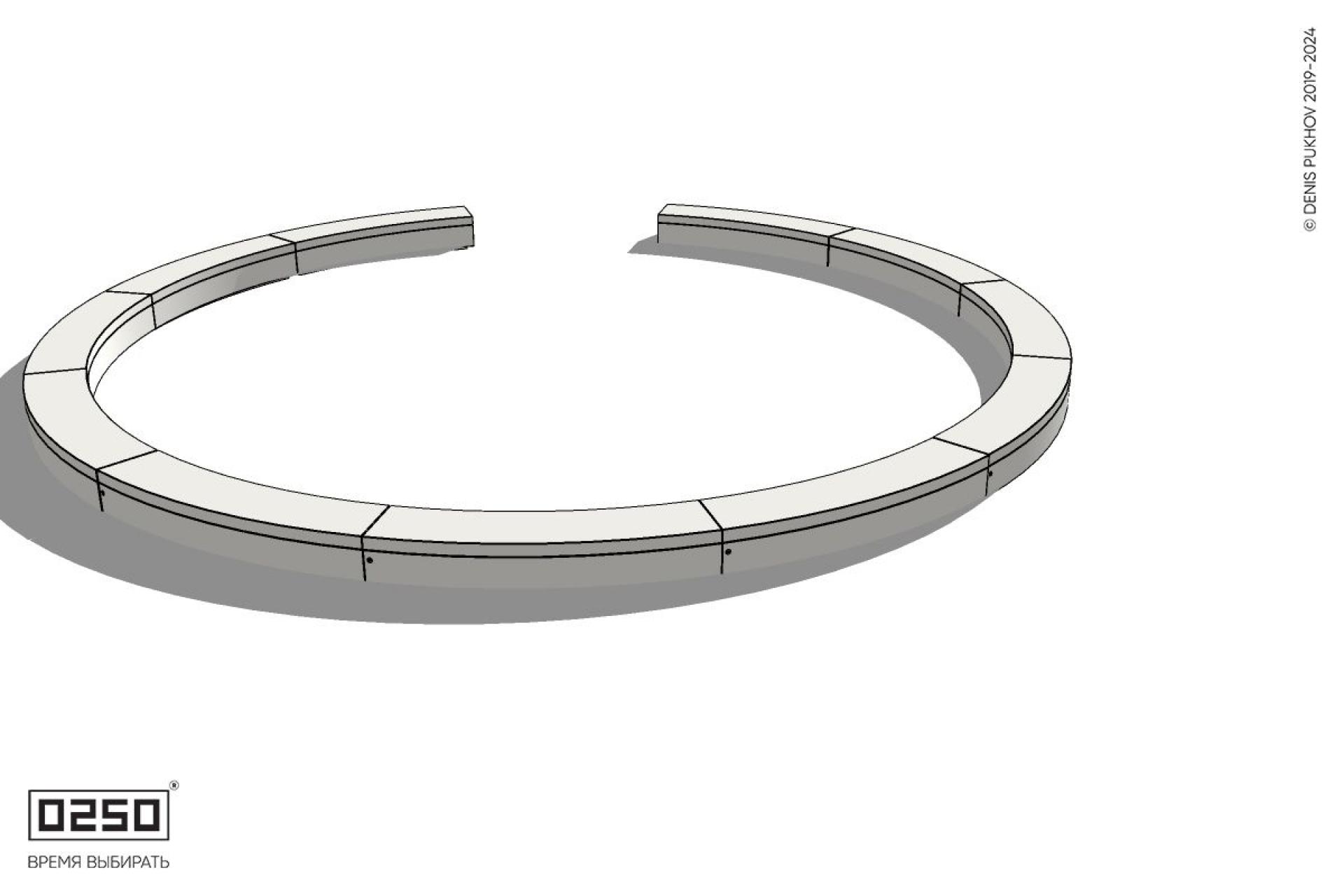 Уличная Бетонная с-образная скамейка  одиннадцатипролетная большого радиуса на блоке производство 0250