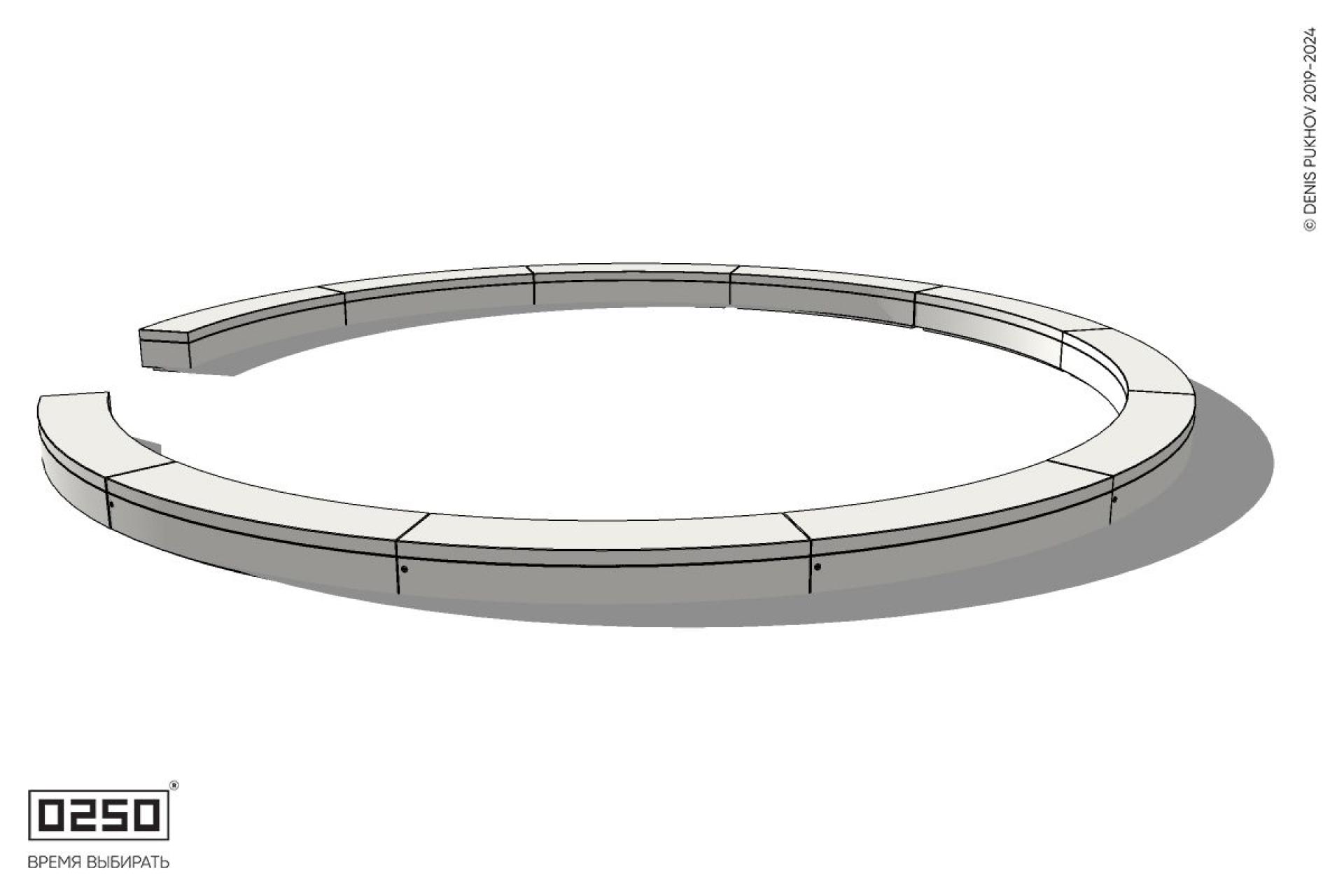 Уличная Бетонная с-образная скамейка  одиннадцатипролетная большого радиуса на блоке производство 0250