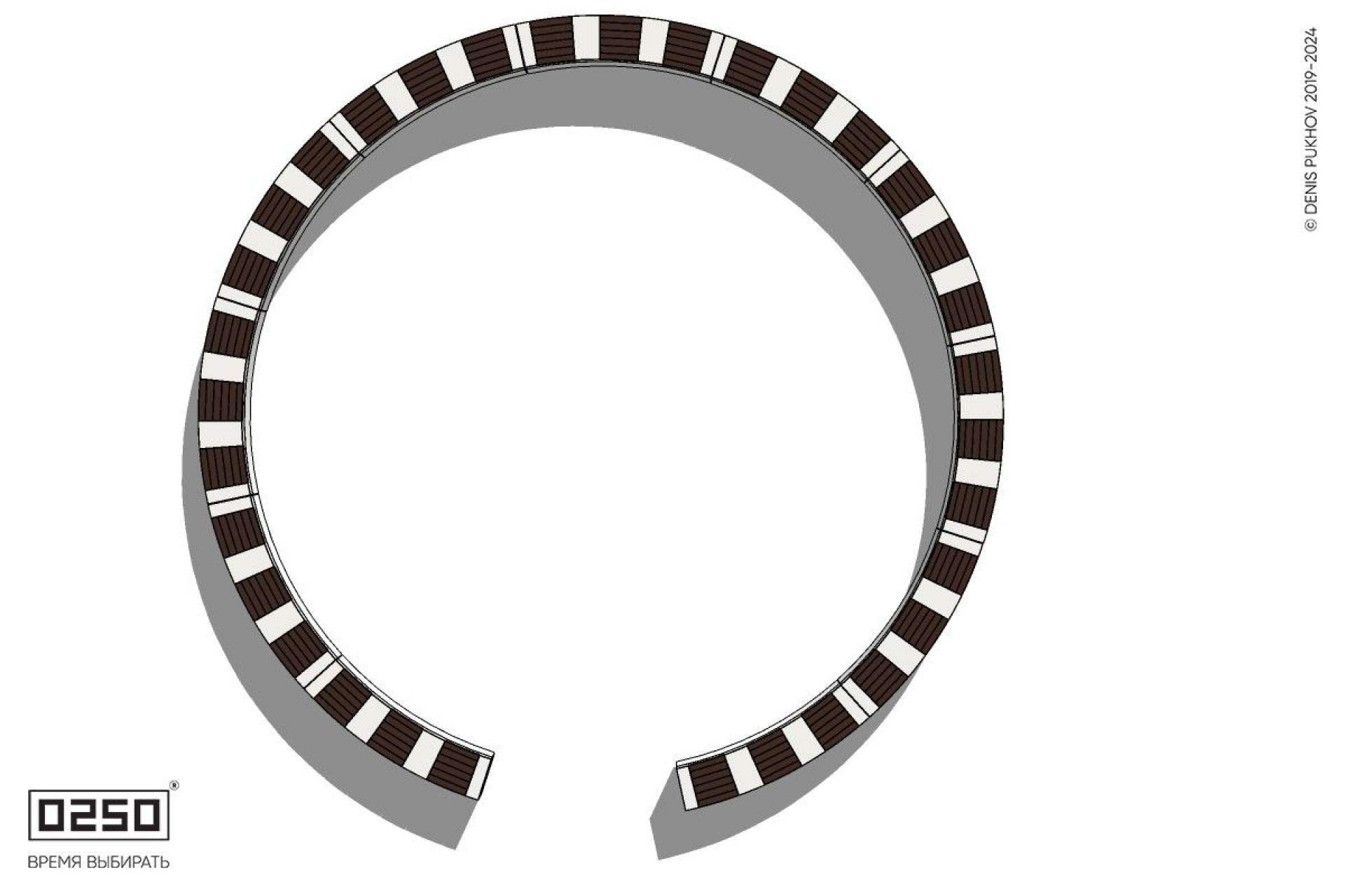 Уличная Кольцевидная скамейка большого радиуса одиннадцатипролетная на блоке производство 0250, module