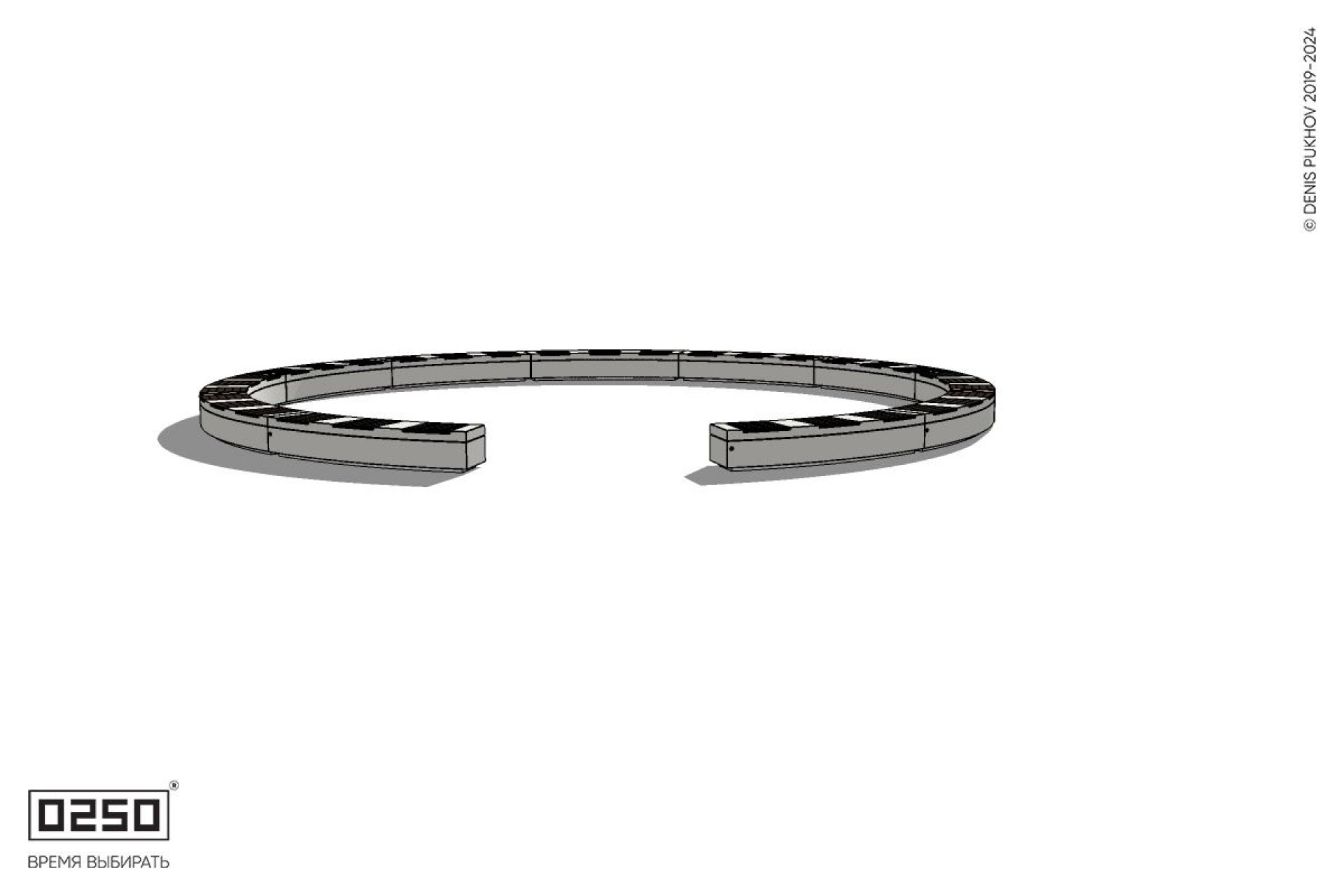 Уличная Кольцевидная скамейка большого радиуса одиннадцатипролетная на блоке производство 0250