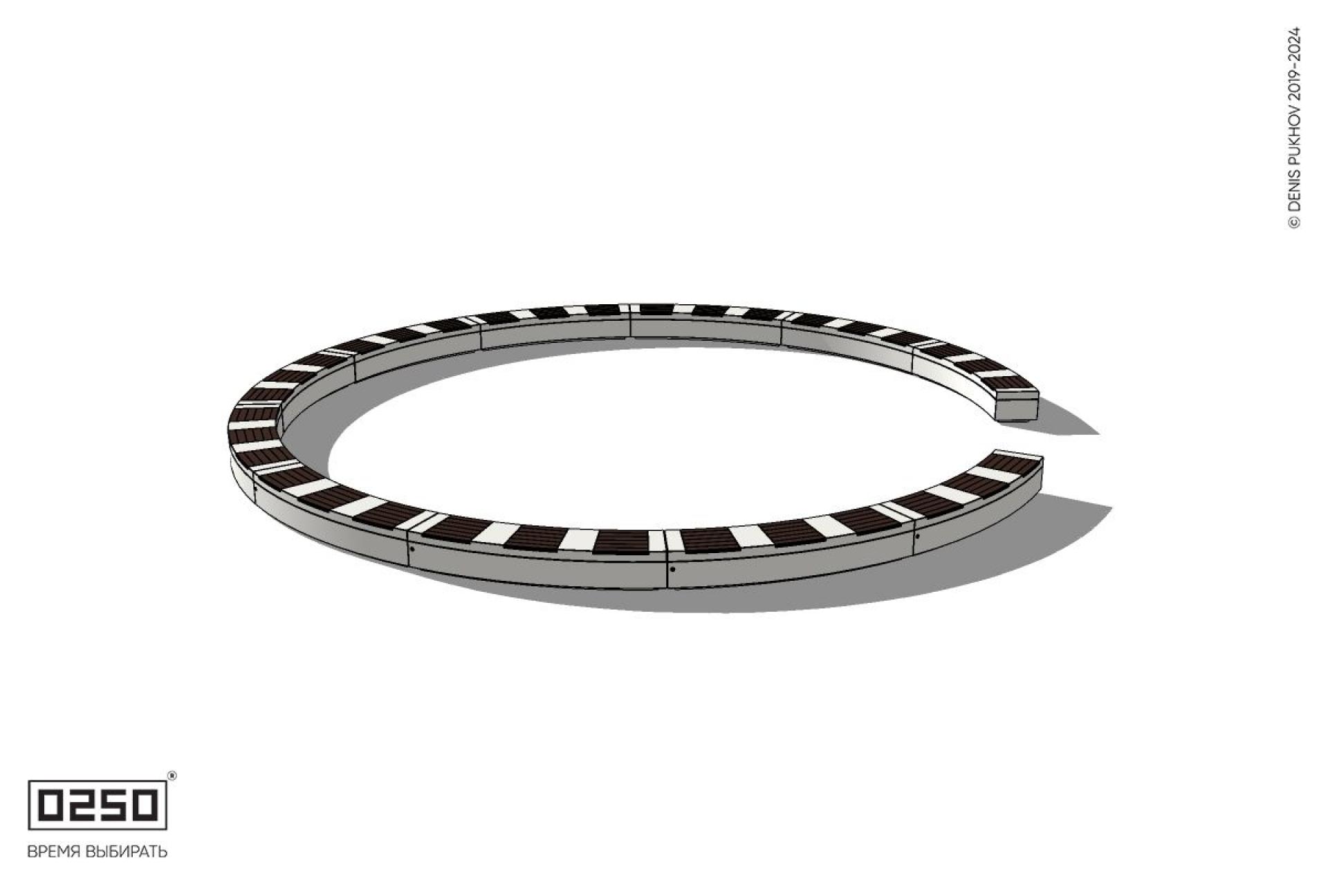 Уличная Кольцевидная скамейка большого радиуса одиннадцатипролетная на блоке производство 0250