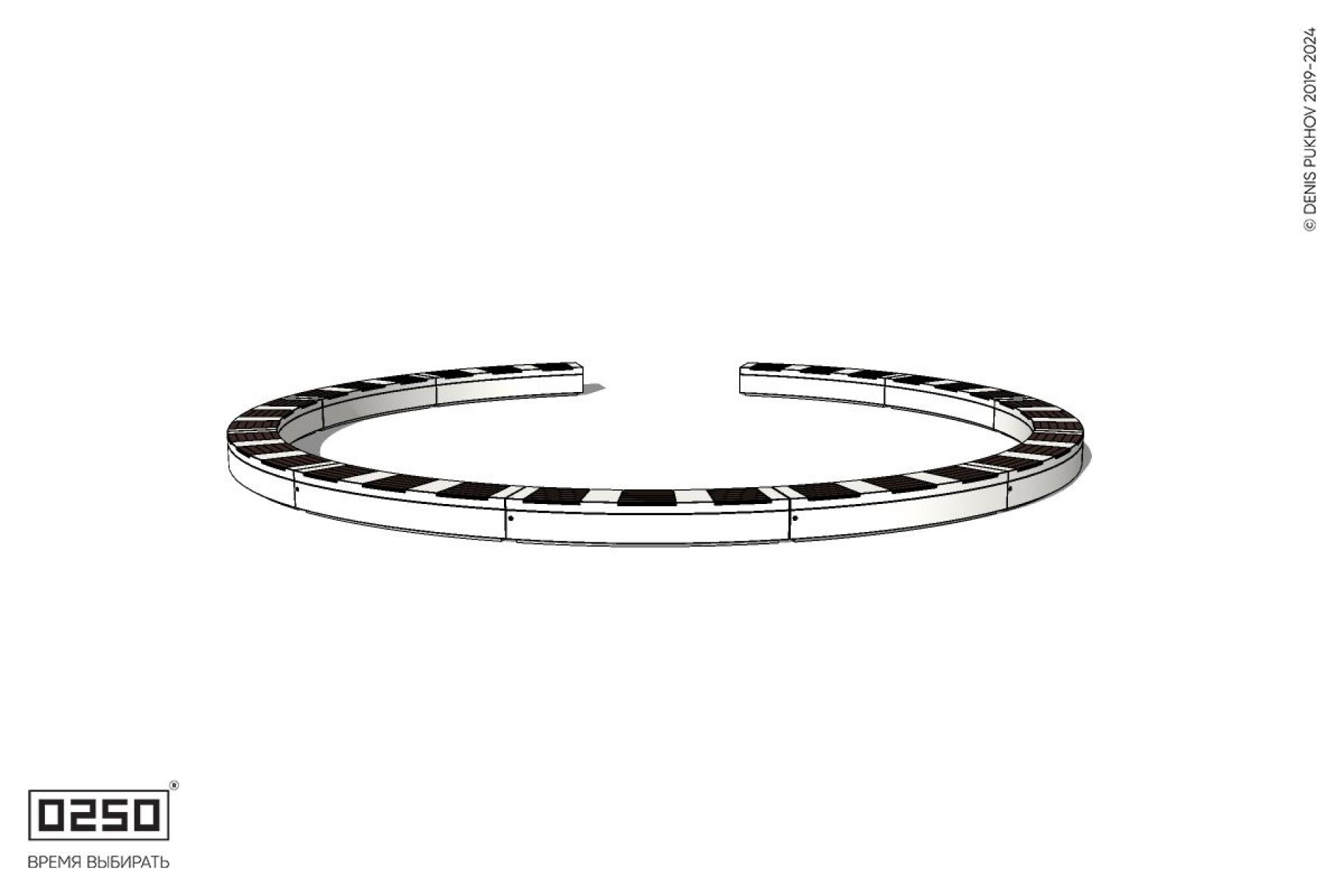 Уличная Кольцевидная скамейка большого радиуса одиннадцатипролетная на блоке производство 0250