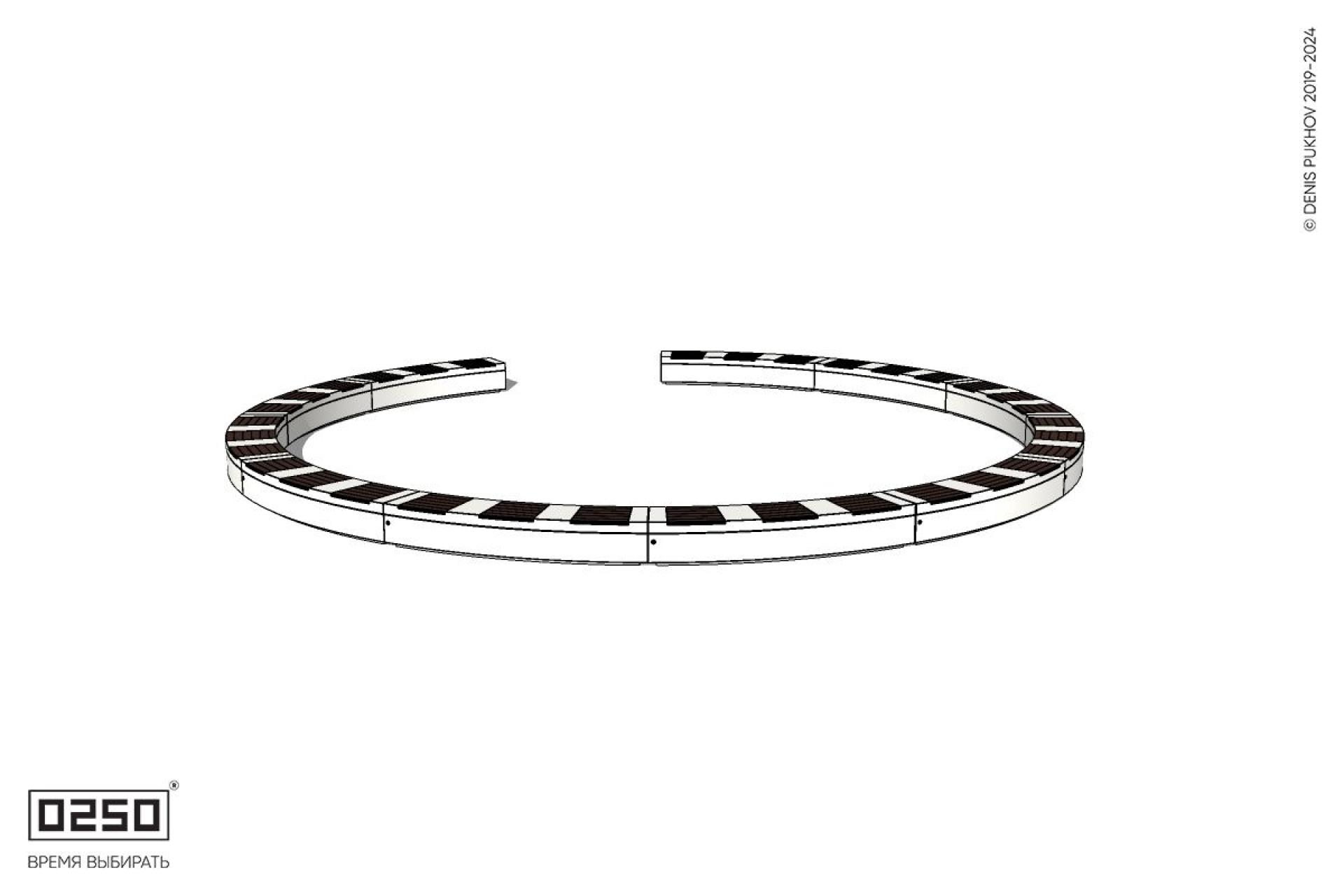 Уличная Кольцевидная скамейка большого радиуса одиннадцатипролетная на блоке производство 0250