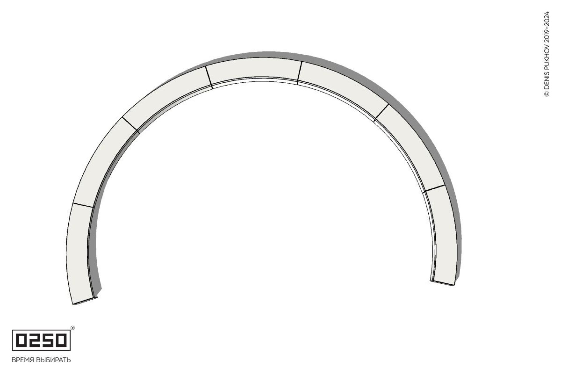 Уличная Бетонная с-образная скамейка  семипролетная большого радиуса на блоке производство 0250, module