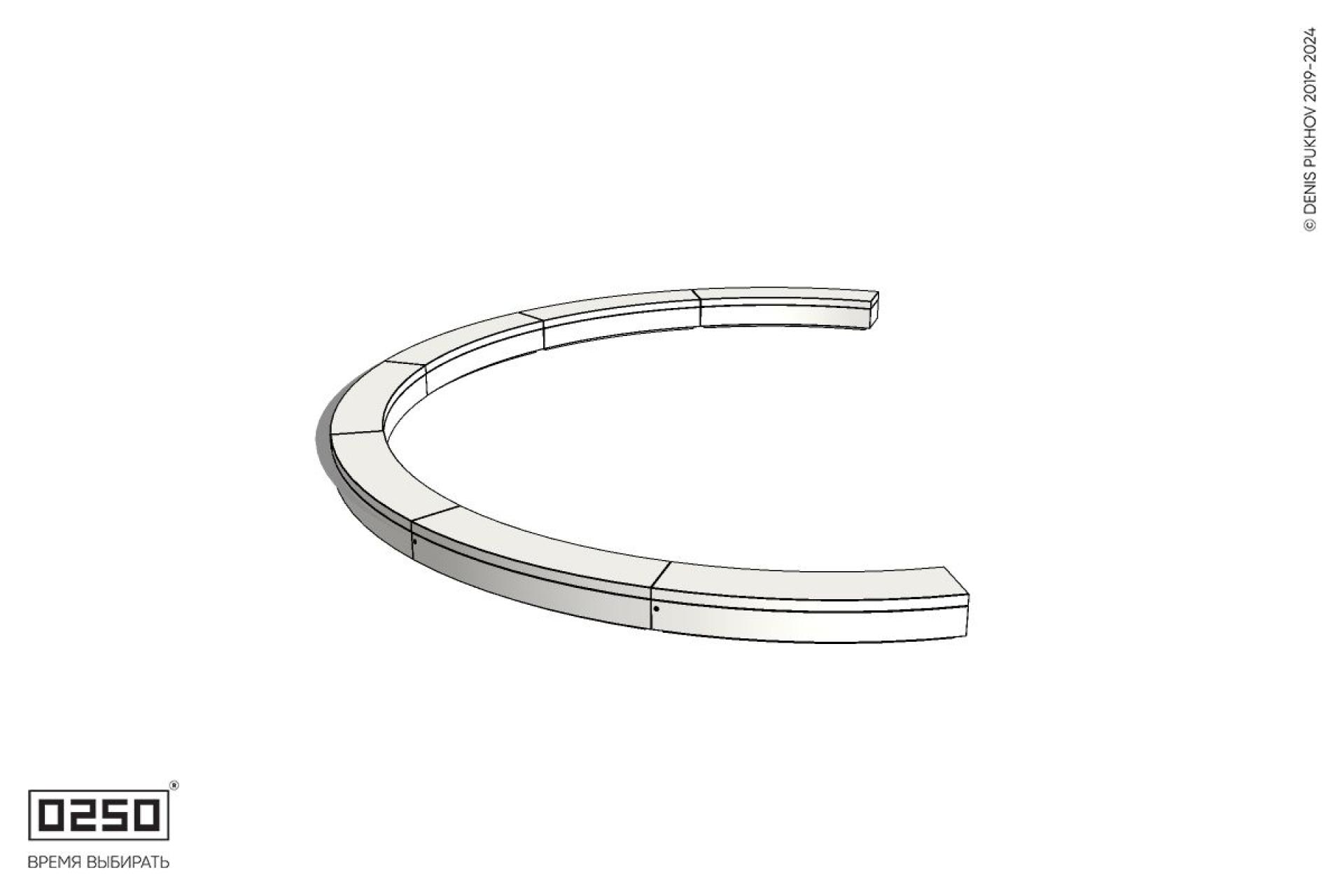 Уличная Бетонная с-образная скамейка  семипролетная большого радиуса на блоке производство 0250