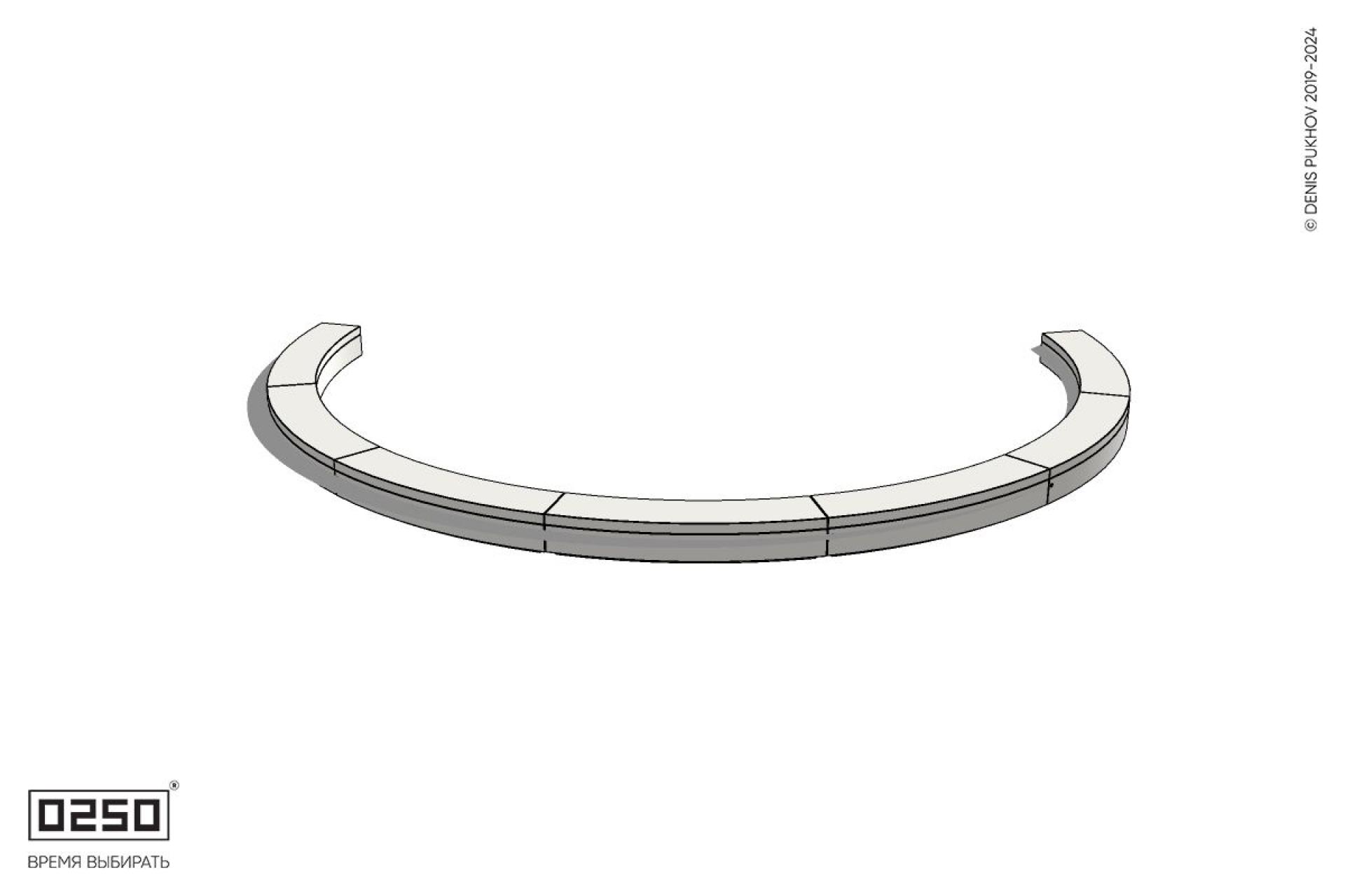 Уличная Бетонная с-образная скамейка  семипролетная большого радиуса на блоке производство 0250