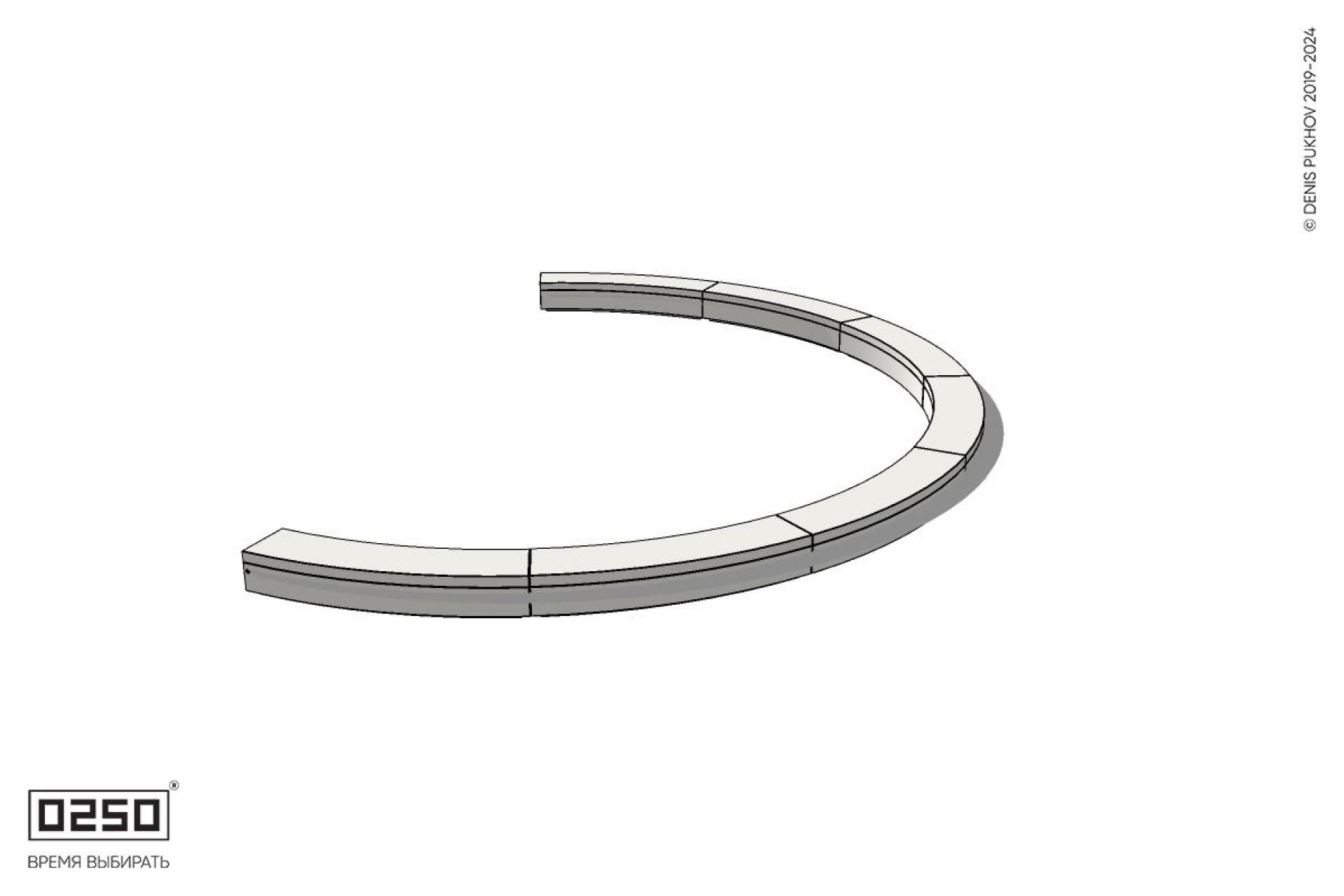 Уличная Бетонная с-образная скамейка  семипролетная большого радиуса на блоке производство 0250