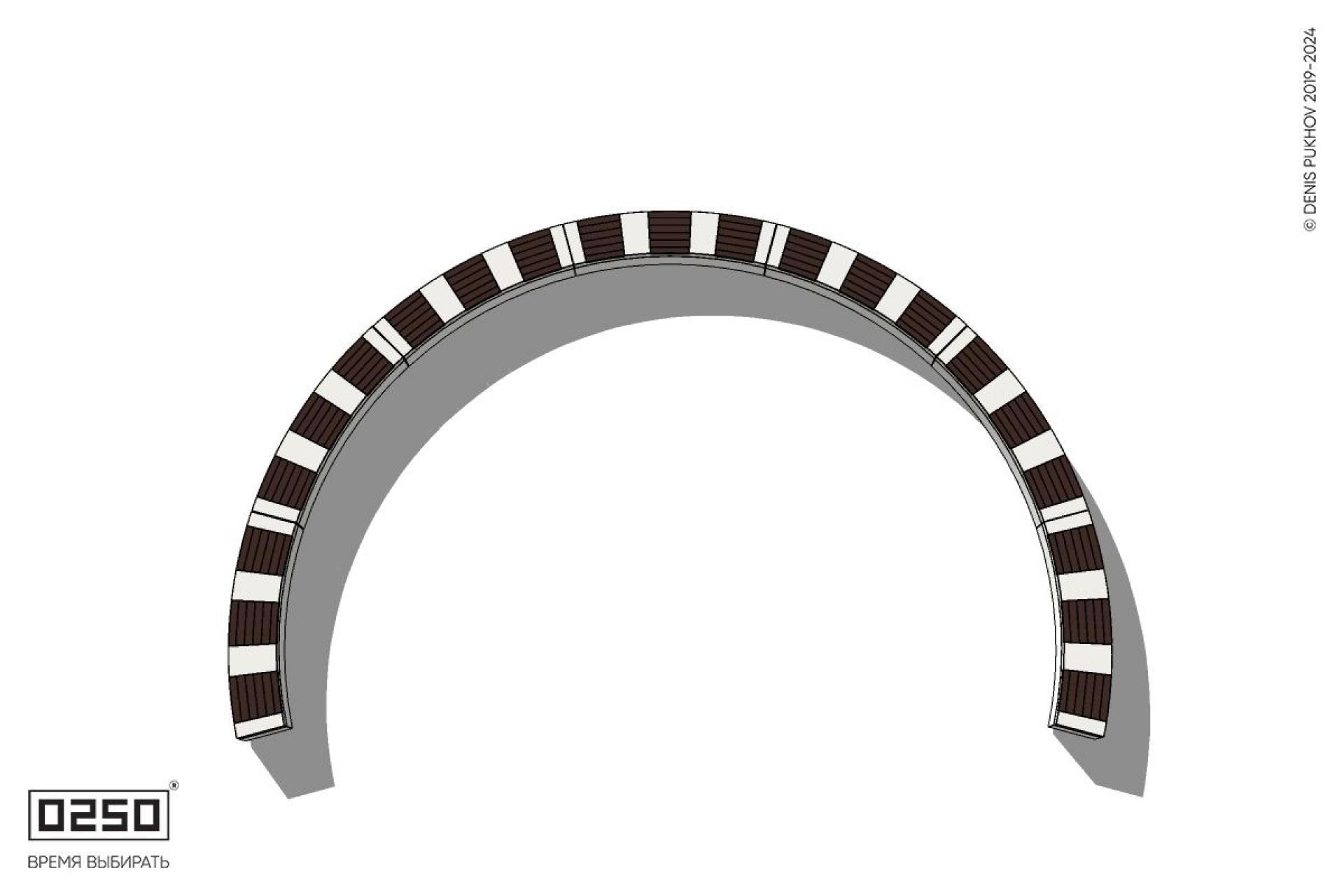 Уличная Кольцевидная скамейка большого радиуса семипролетная на блоке производство 0250