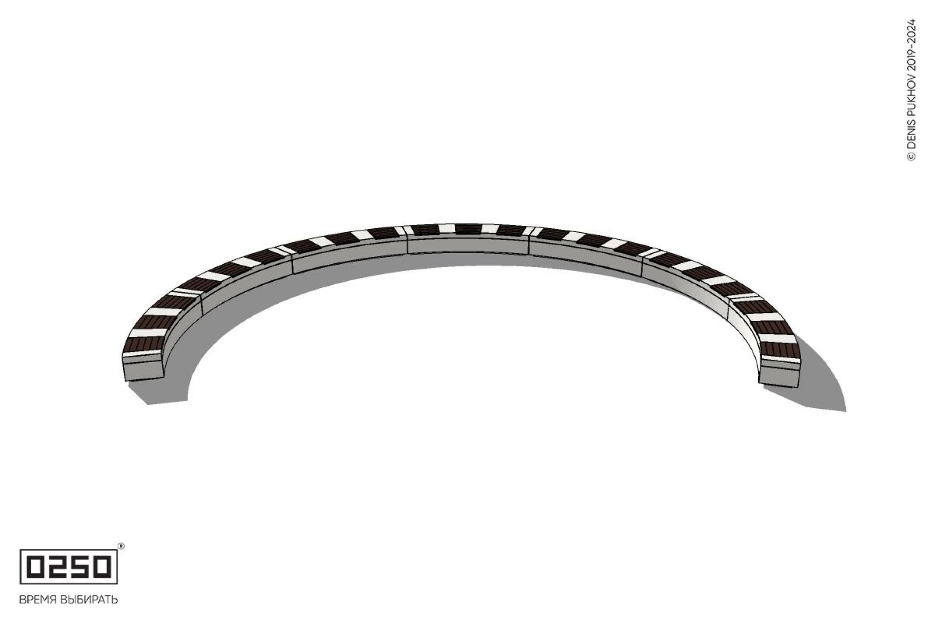 Уличная Кольцевидная скамейка большого радиуса семипролетная на блоке производство 0250