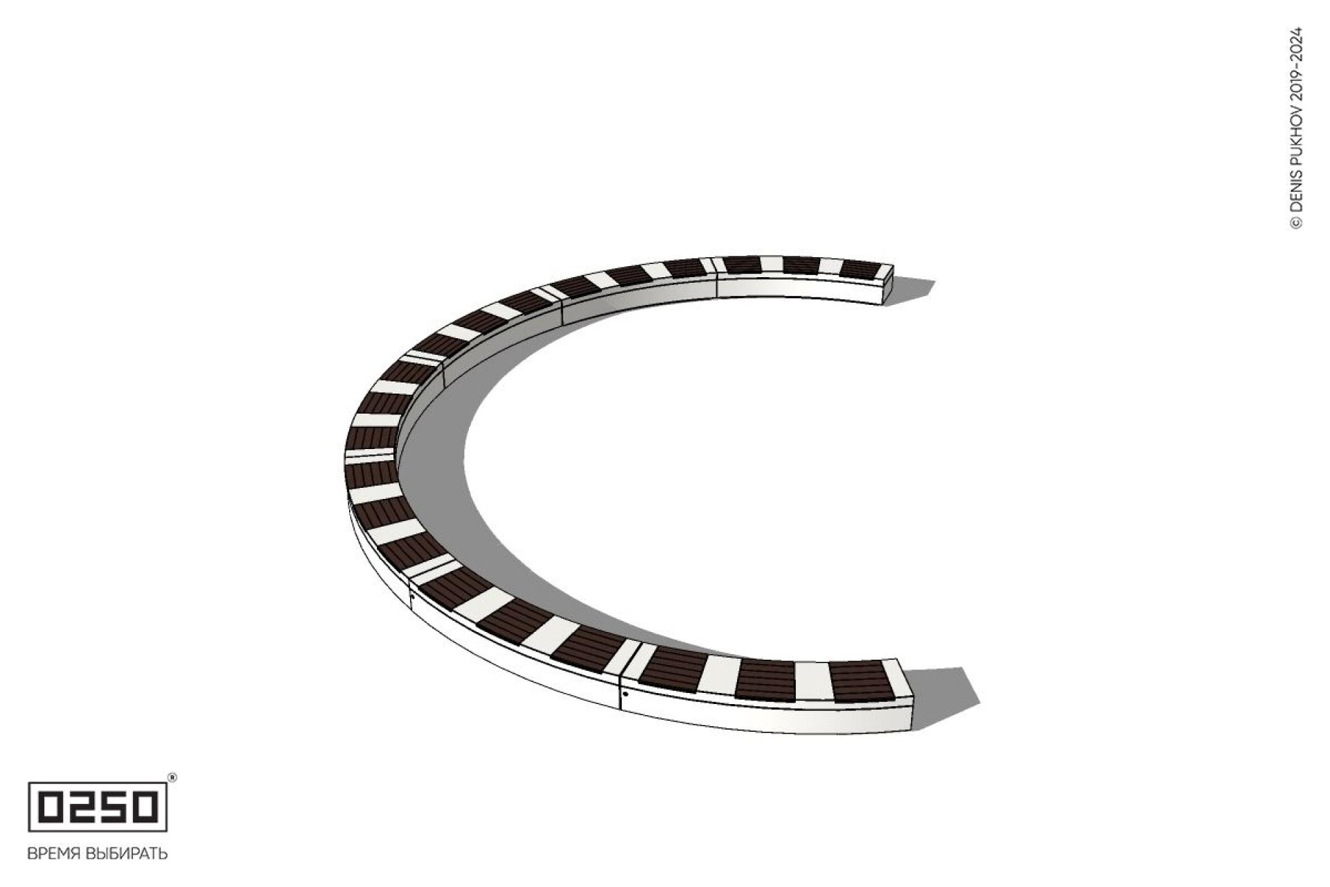 Уличная Кольцевидная скамейка большого радиуса семипролетная на блоке производство 0250