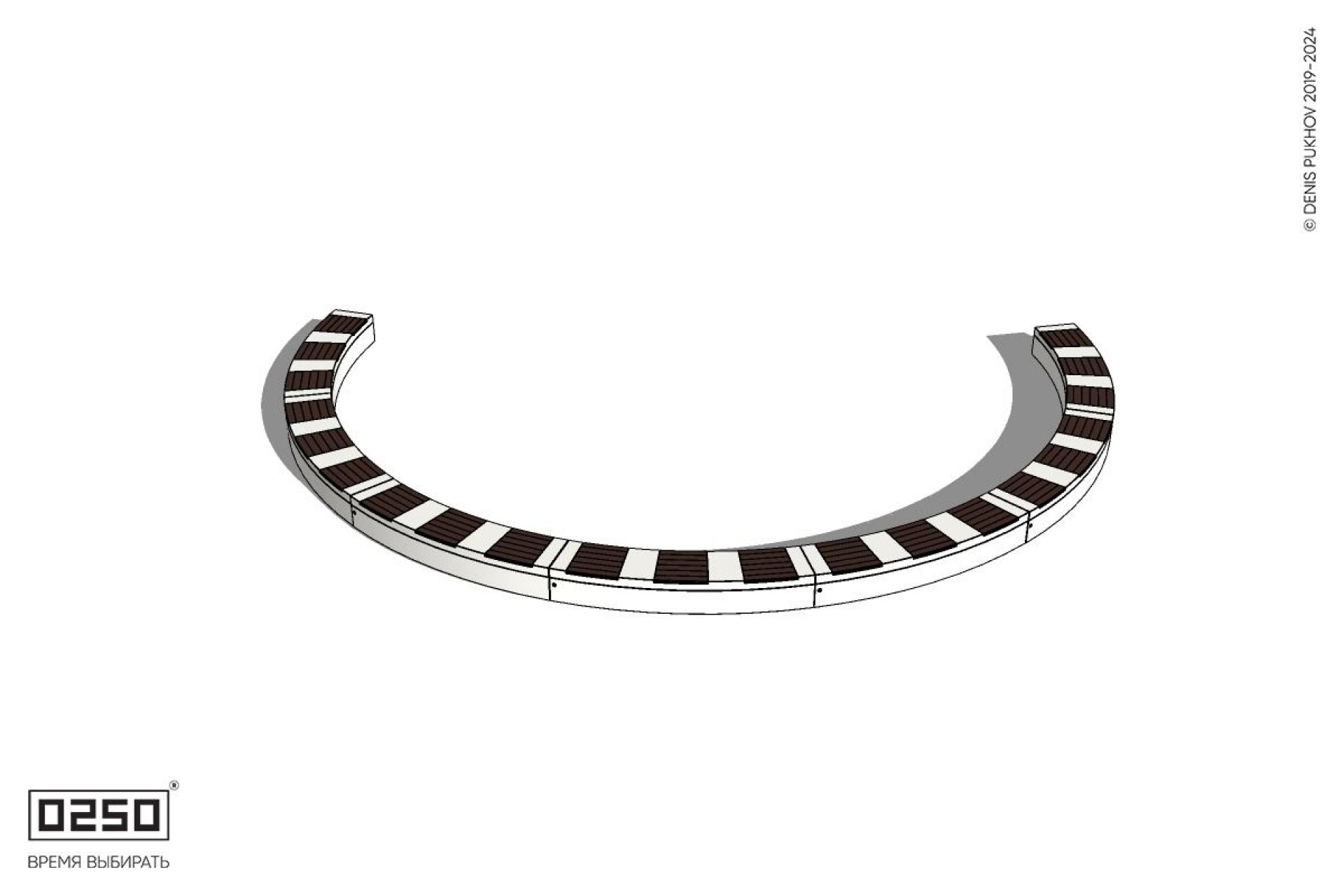 Уличная Кольцевидная скамейка большого радиуса семипролетная на блоке производство 0250