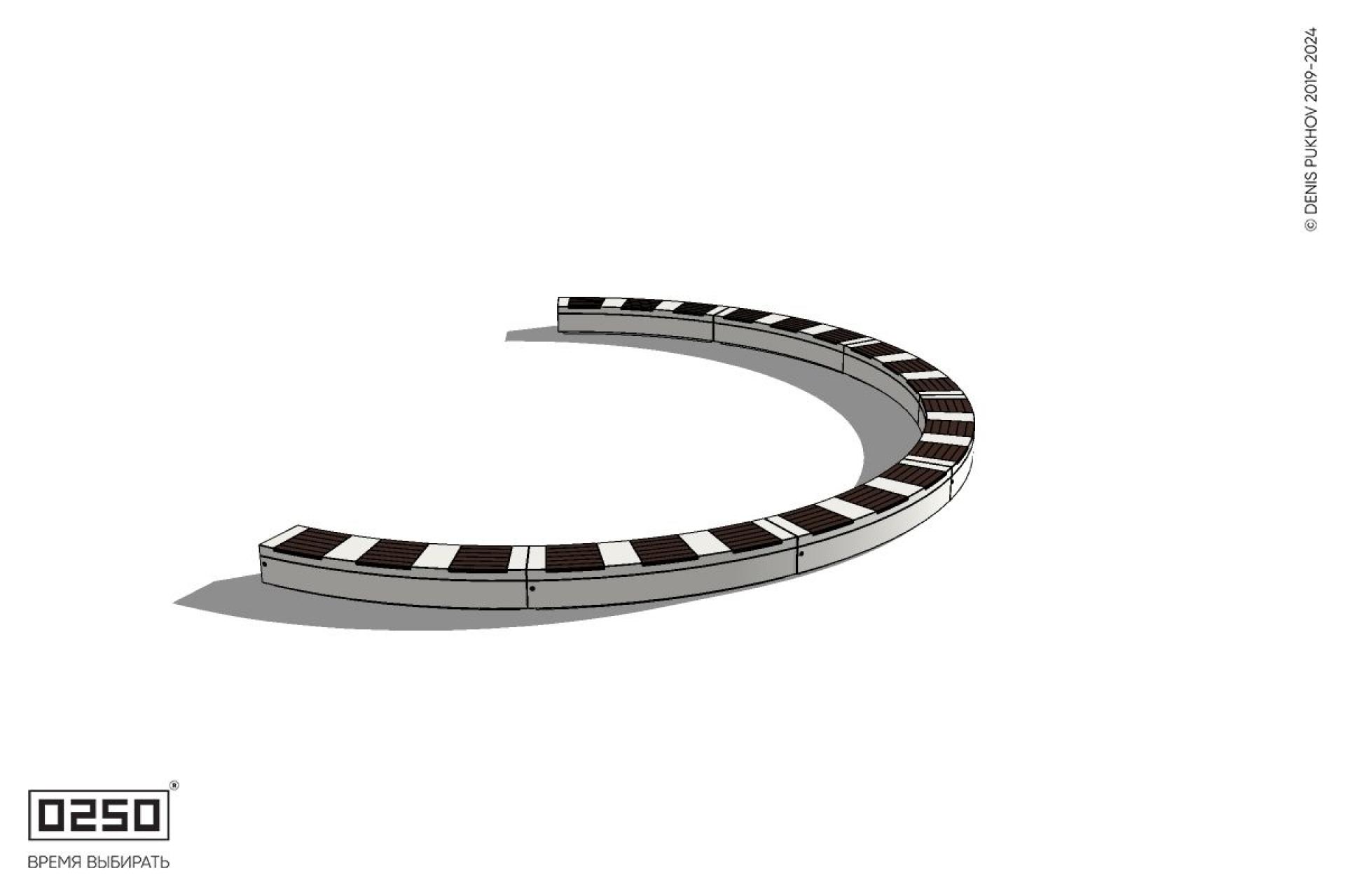 Уличная Кольцевидная скамейка большого радиуса семипролетная на блоке производство 0250