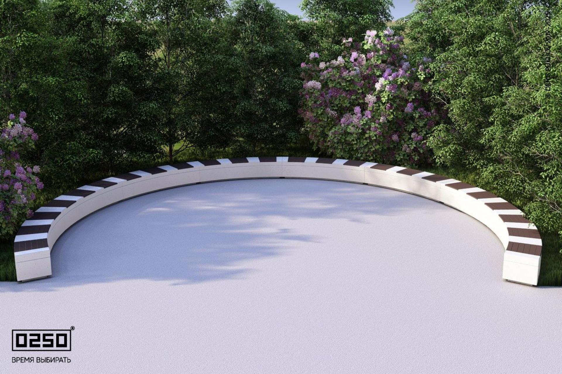 "Белый кварц" - цвета ультрабетона скамейки с-образной восьмипролетной большого радиуса на блоке Визуализация: Модульная с-образная восьмипролетная скамейка большого радиуса на блоке из ультрабетона белого цвета