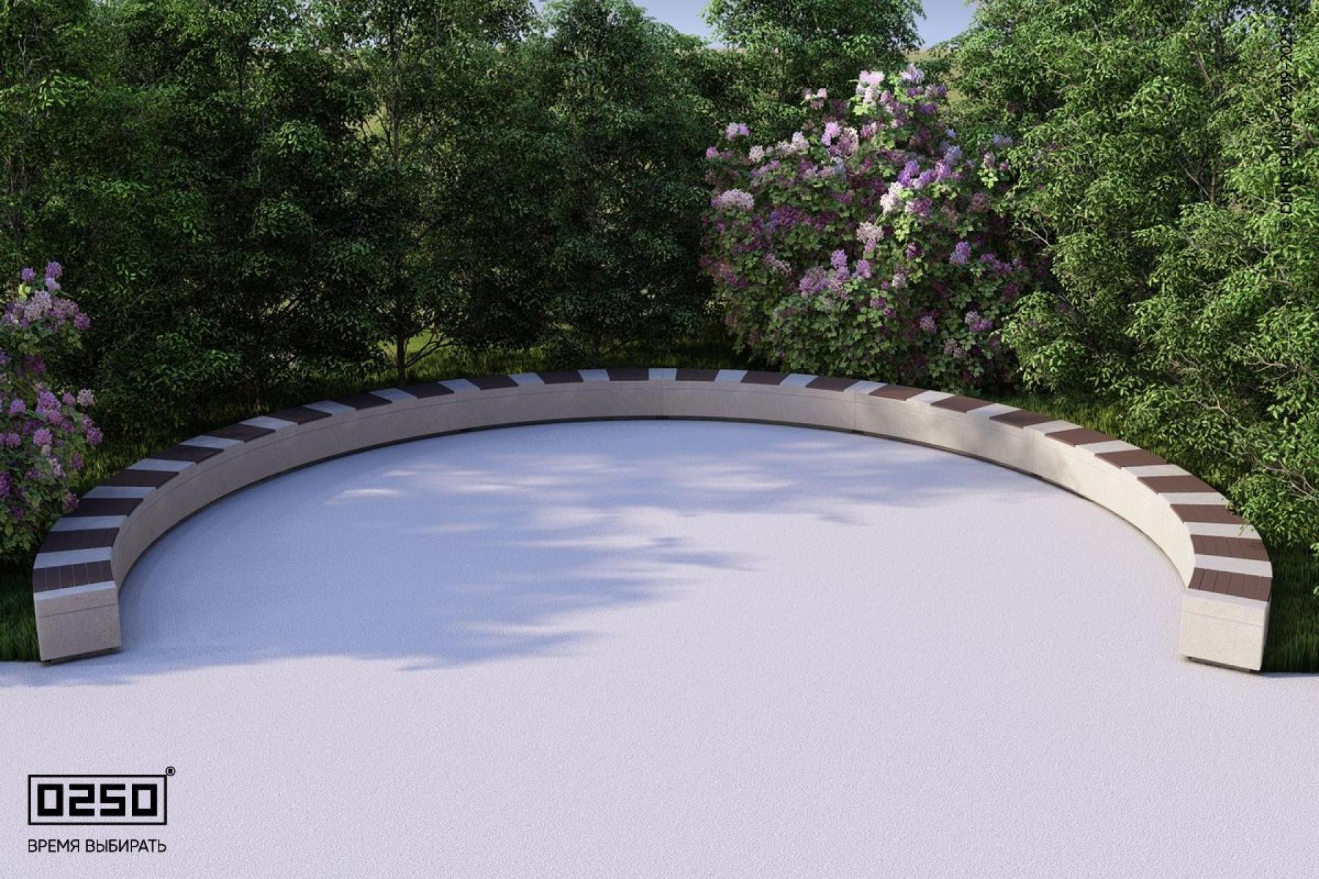 "Серый графит" - цвета ультрабетона скамейки с-образной восьмипролетной большого радиуса на блоке Визуализация: Модульная с-образная восьмипролетная скамейка большого радиуса на блоке из ультрабетона серого цвета