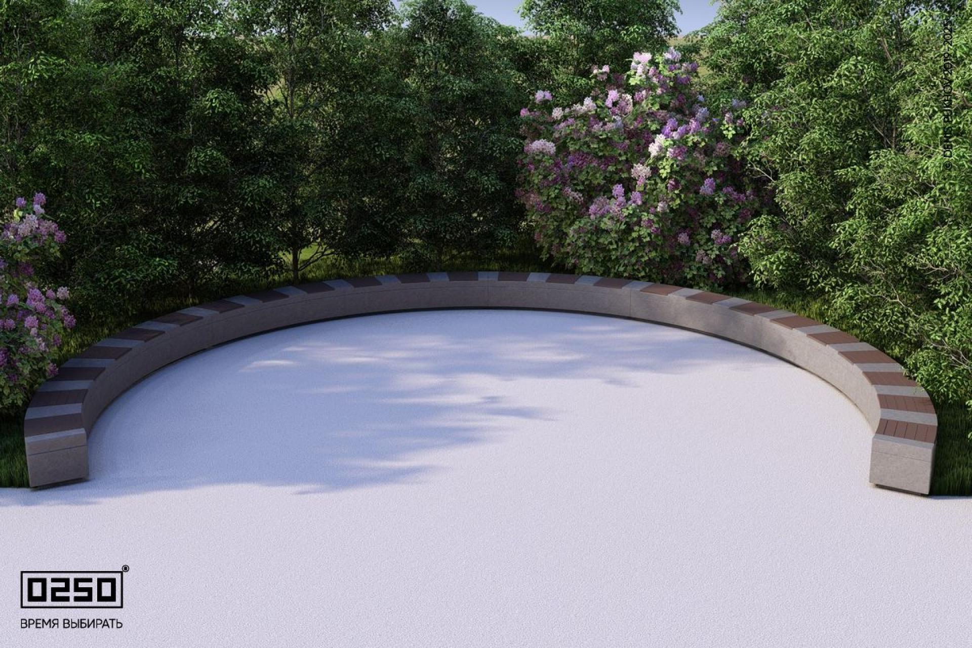 "Лунный кратер" - цвета ультрабетона скамейки с-образной восьмипролетной большого радиуса на блоке Визуализация: Модульная с-образная восьмипролетная скамейка большого радиуса на блоке из ультрабетона черного цвета