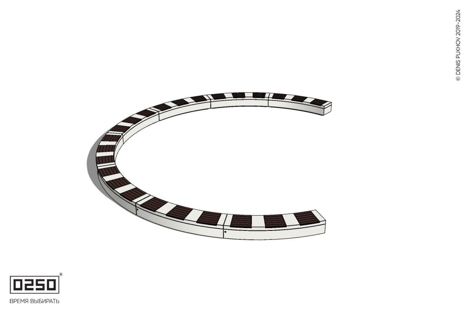 Уличная Скамейка с-образная восьмипролетная большого радиуса на блоке производство 0250 Уличная Скамейка с-образная восьмипролетная большого радиуса на блоке производство 0250