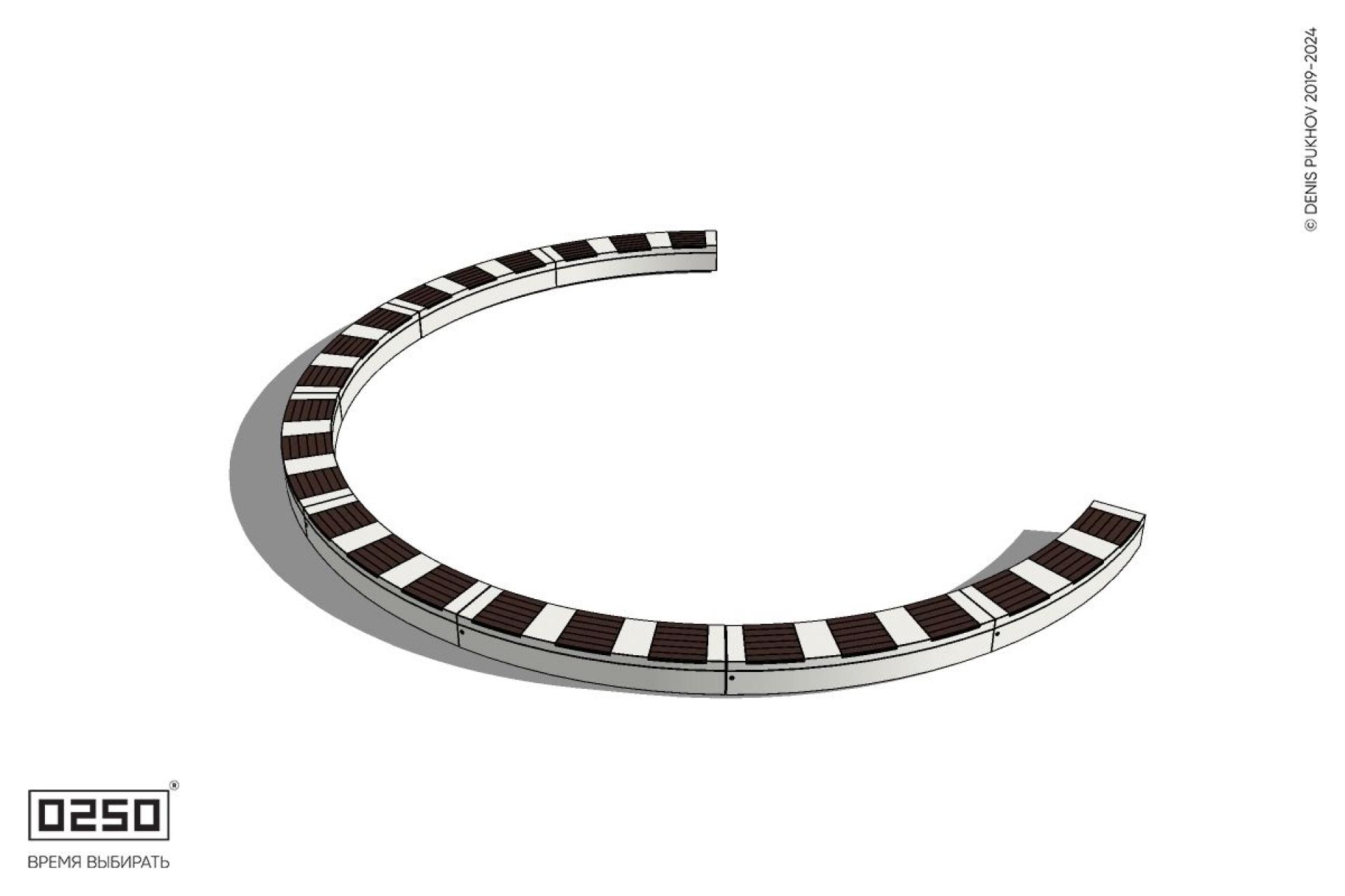 Уличная Скамейка с-образная восьмипролетная большого радиуса на блоке производство 0250 Уличная Скамейка с-образная восьмипролетная большого радиуса на блоке производство 0250