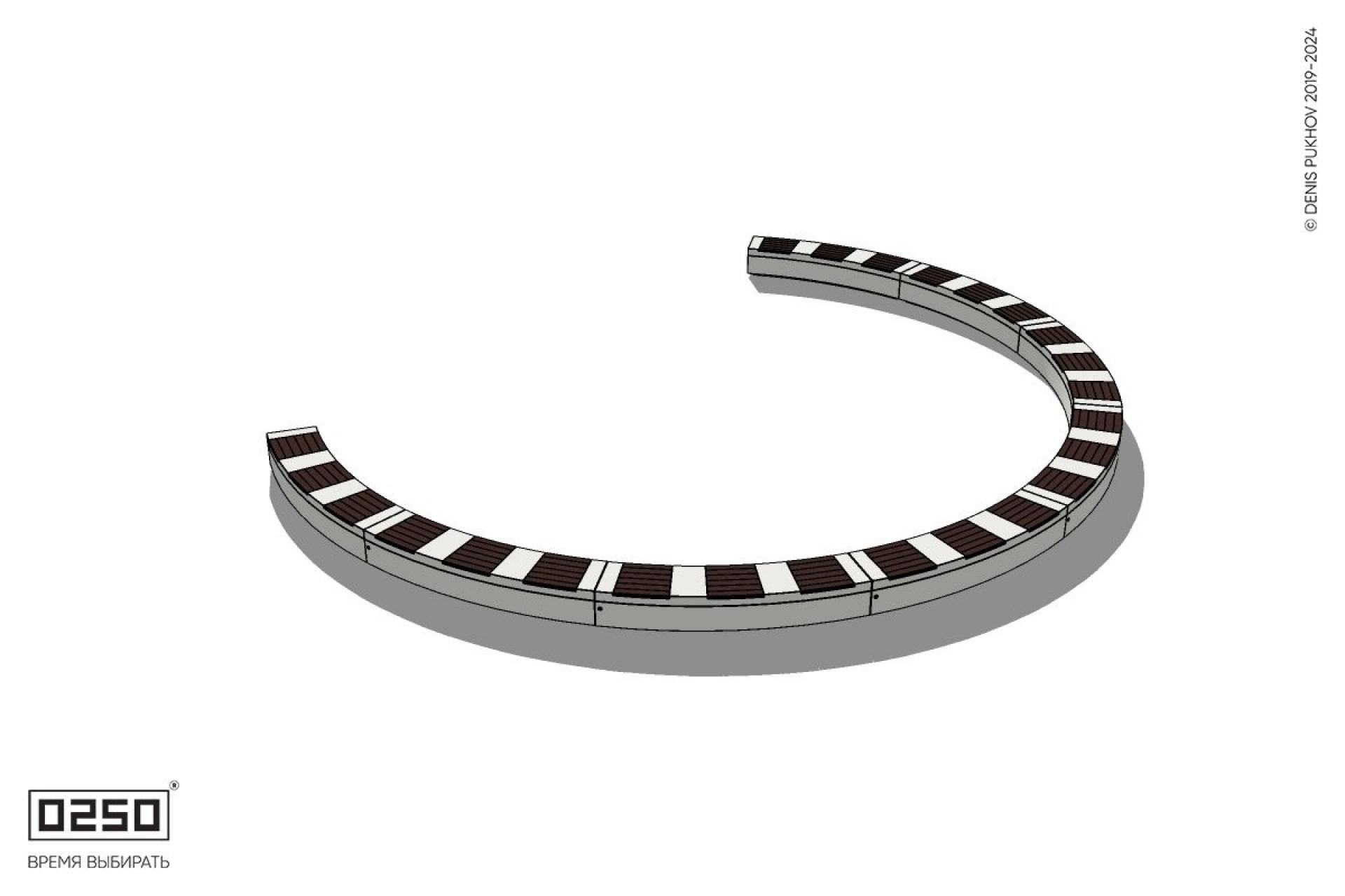 Уличная Скамейка с-образная восьмипролетная большого радиуса на блоке производство 0250 Уличная Скамейка с-образная восьмипролетная большого радиуса на блоке производство 0250