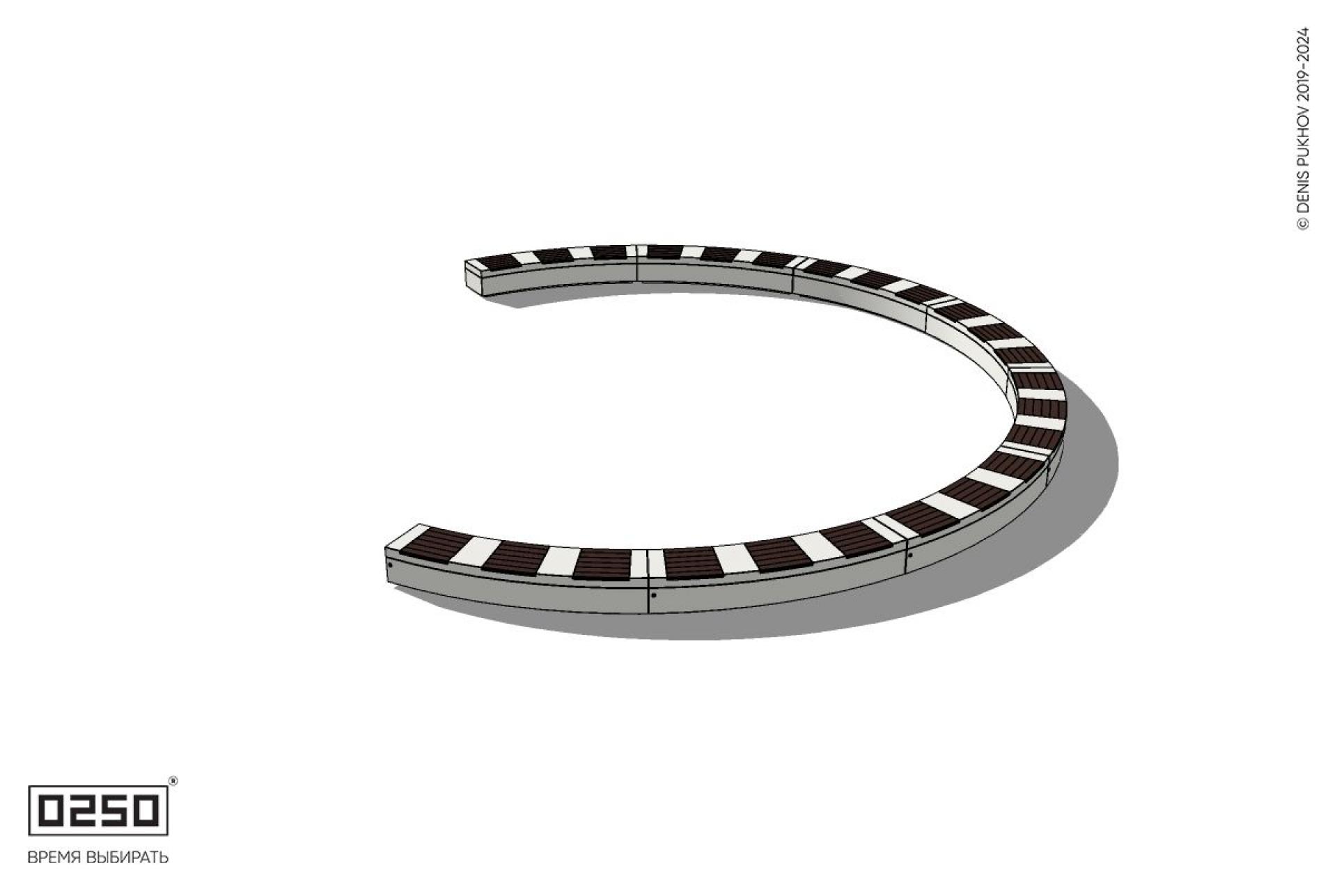 Уличная Скамейка с-образная восьмипролетная большого радиуса на блоке производство 0250 Уличная Скамейка с-образная восьмипролетная большого радиуса на блоке производство 0250