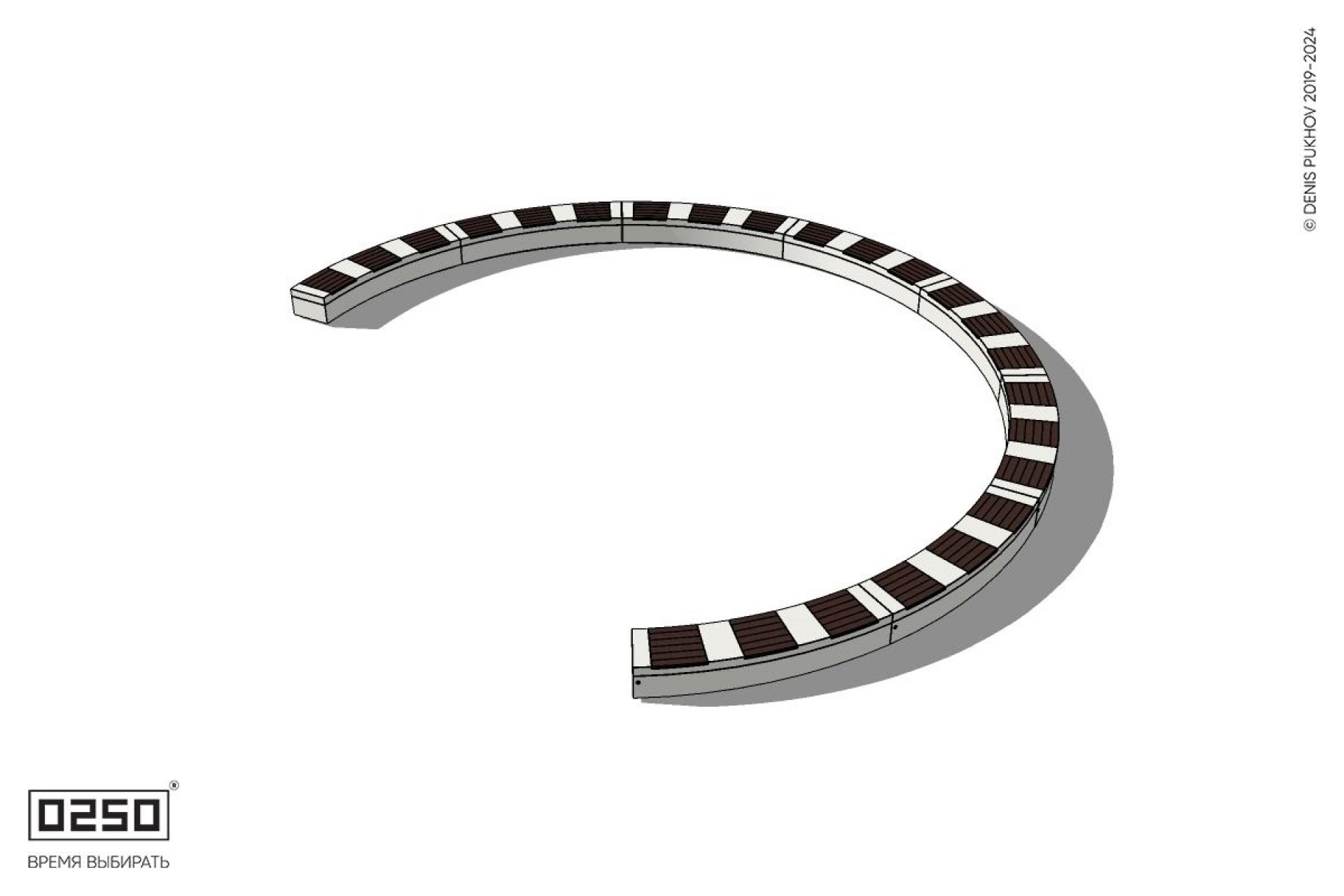 Уличная Скамейка с-образная восьмипролетная большого радиуса на блоке производство 0250 Уличная Скамейка с-образная восьмипролетная большого радиуса на блоке производство 0250