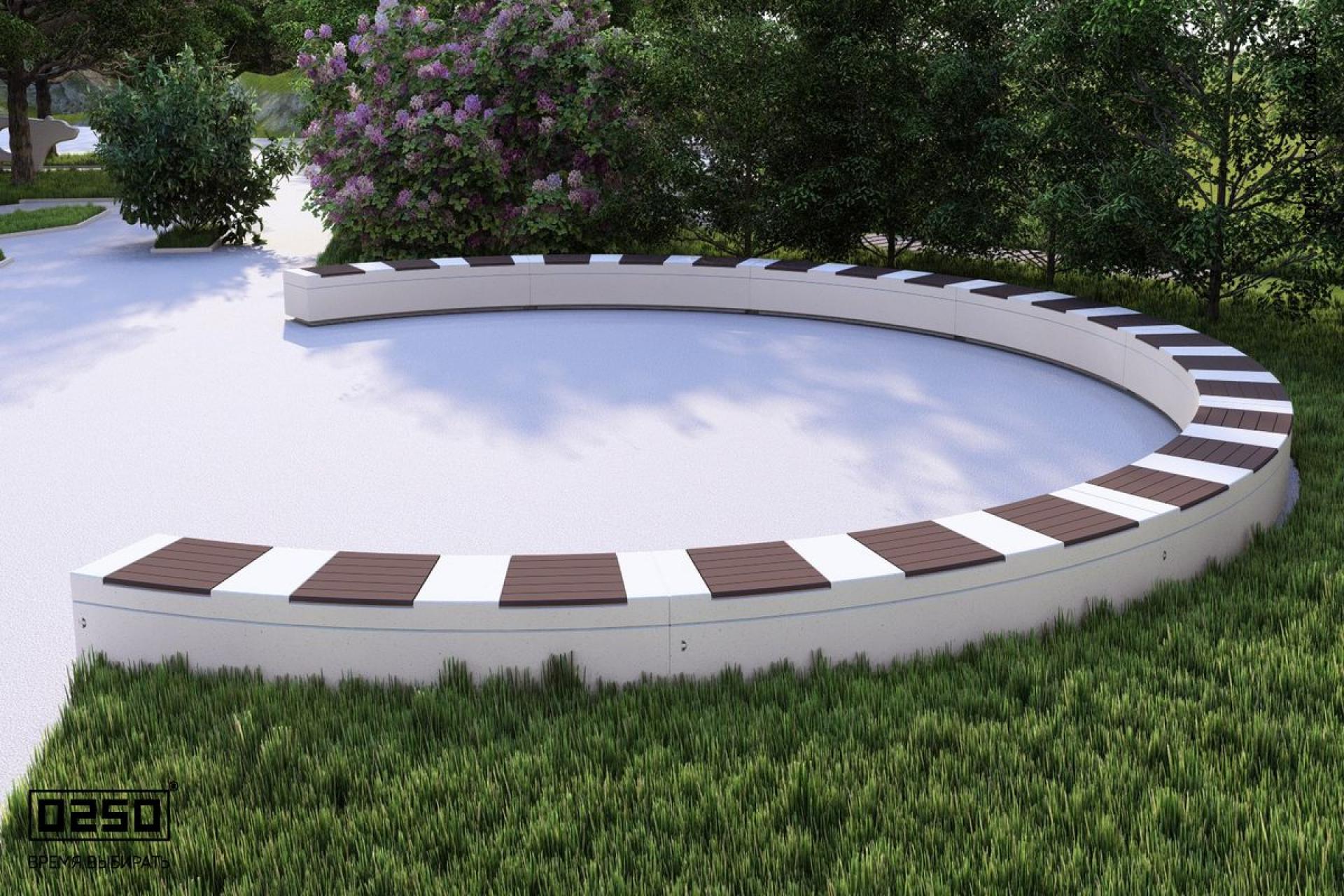 Скамейка с-образная восьмипролетная большого радиуса на блоке  Уличная Скамейка с-образная восьмипролетная большого радиуса на блоке производство 0250, module