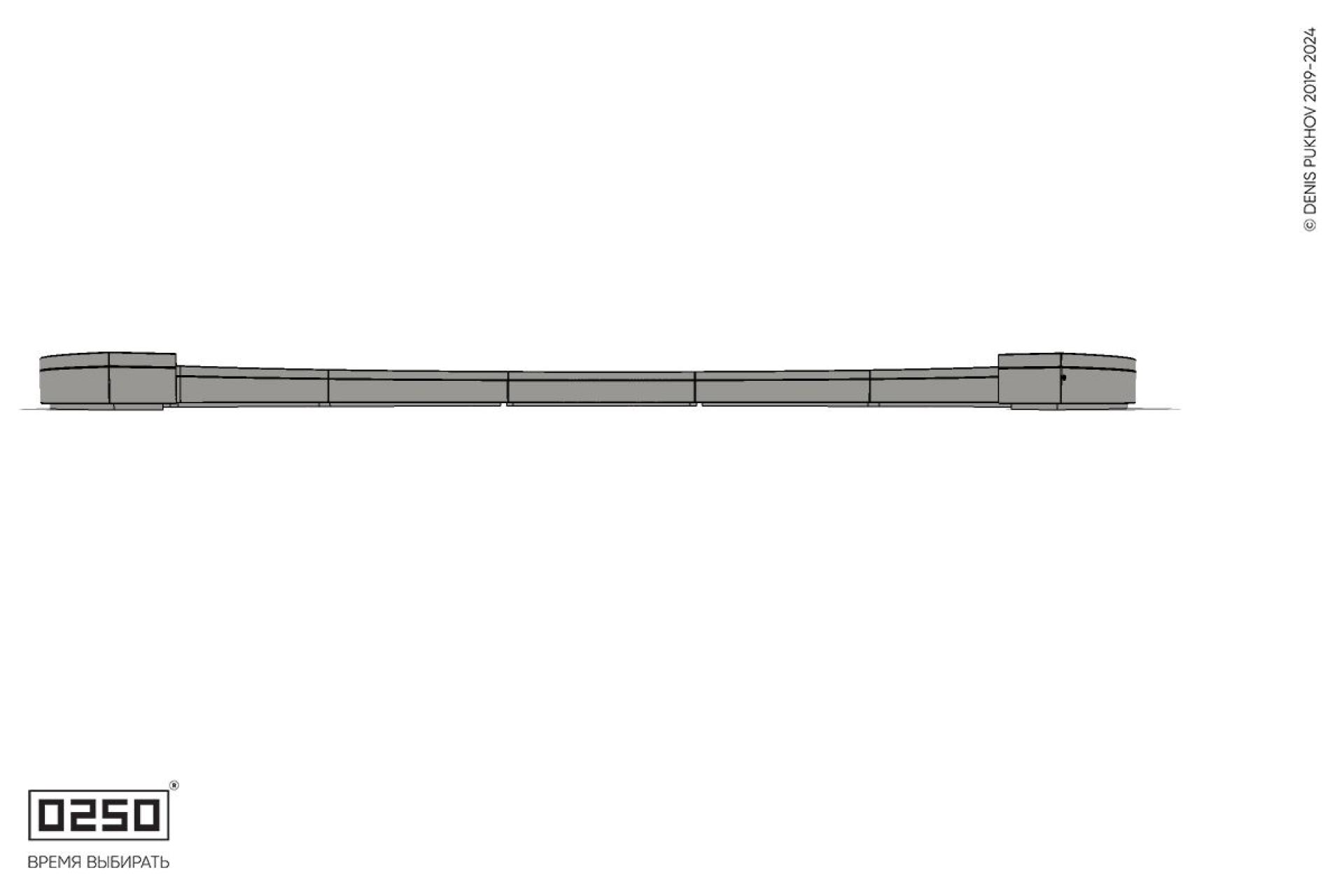 Уличная Бетонная с-образная скамейка  девятипролетная большого радиуса на блоке производство 0250