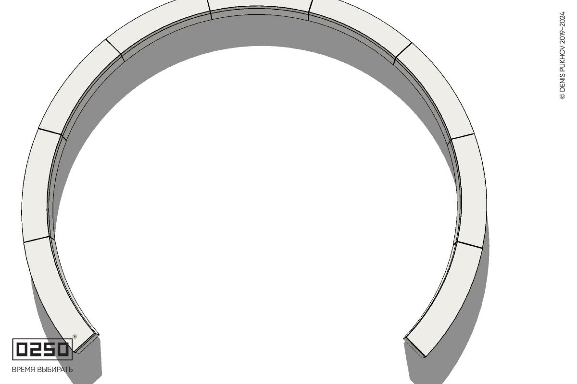 Уличная Бетонная с-образная скамейка  девятипролетная большого радиуса на блоке производство 0250, module